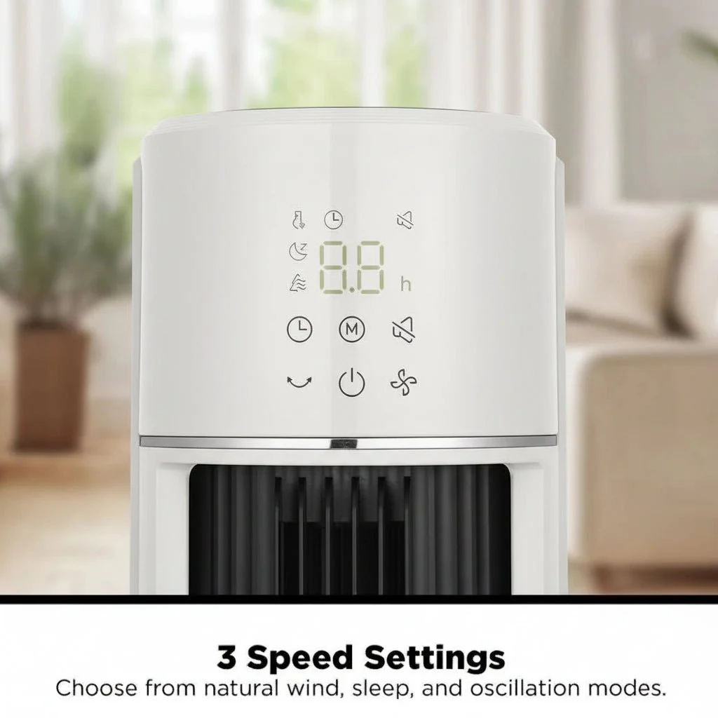 40-Inch Tower Fan – Black Oscillating Floor Fan with LED Display and Remote - Image 2