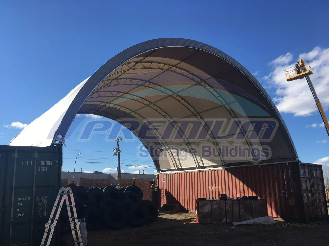 40x40x15 & 40x80x15 Container Shelter – Double Truss Fabric Storage Building with PVC Covers & Winch Door Options - Image 8