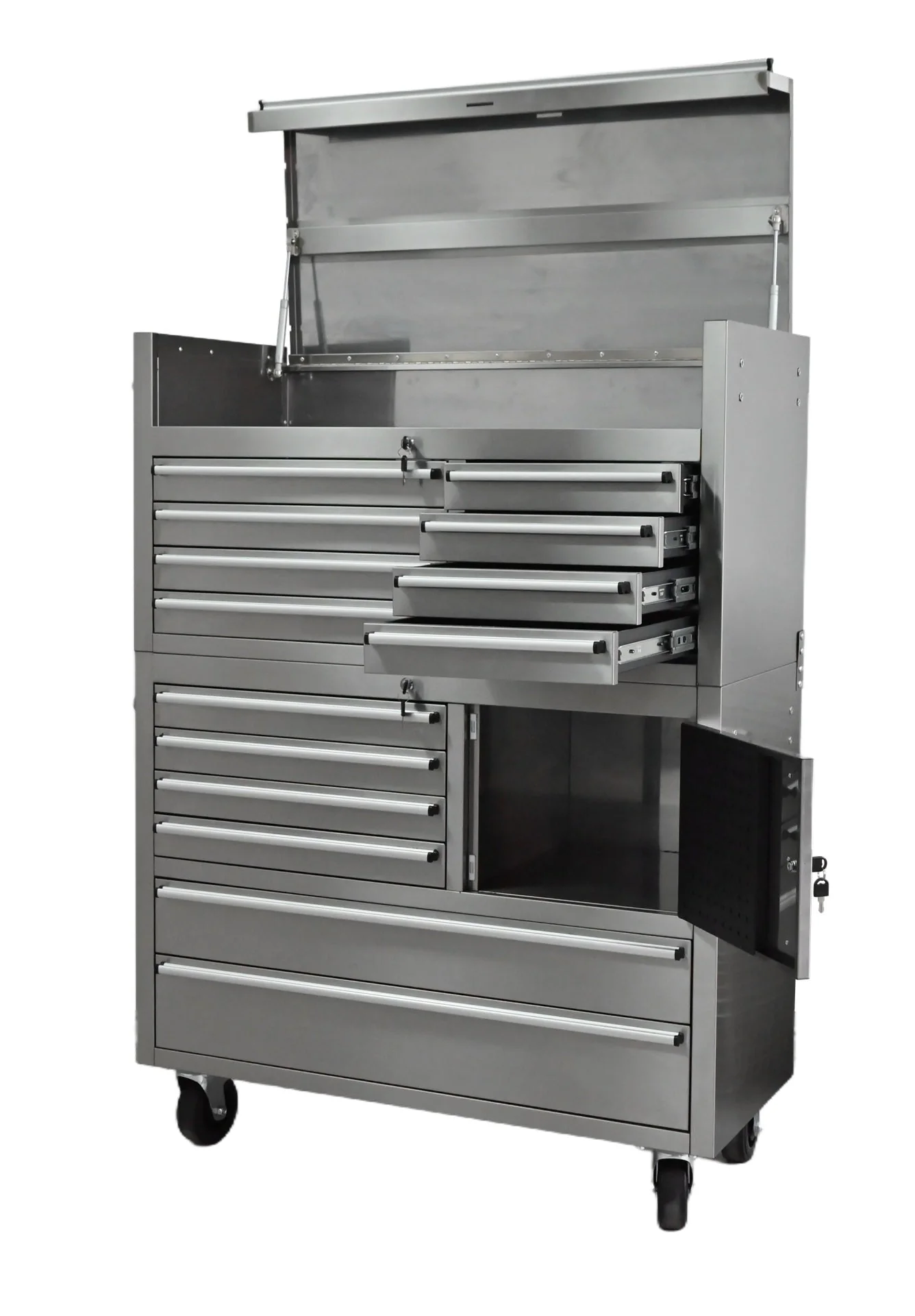 41-Inch 14-Drawer Stainless Steel Tool Bench with 5” Locking Casters – TB4118S