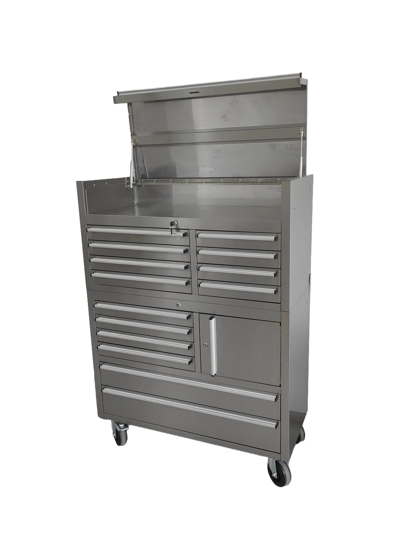 41-Inch 14-Drawer Stainless Steel Tool Bench with 5” Locking Casters – TB4118S - Image 2