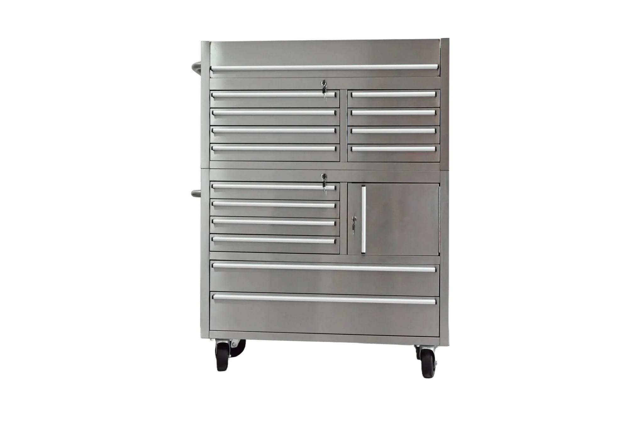 41-Inch 14-Drawer Stainless Steel Tool Bench with 5” Locking Casters – TB4118S - Image 3