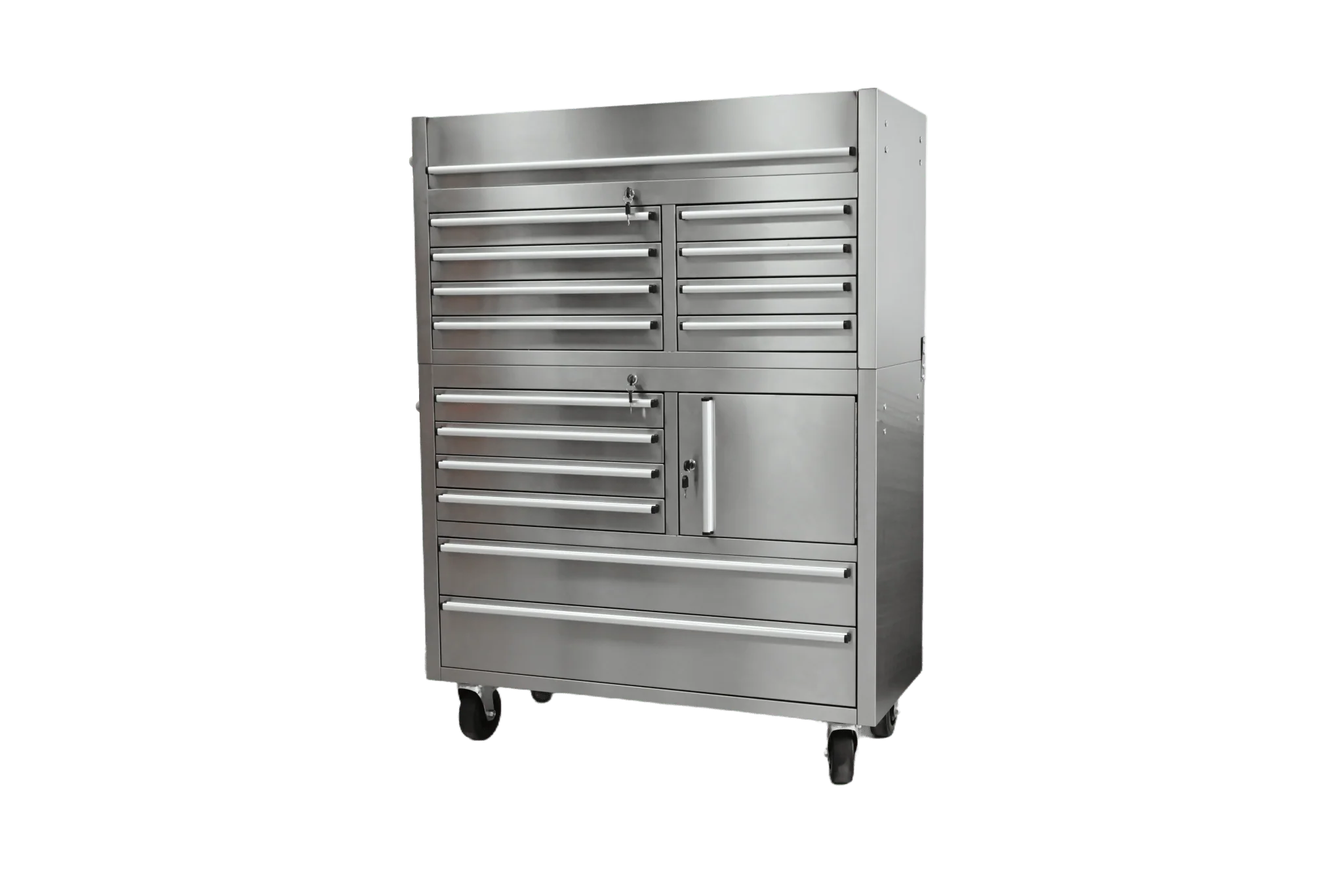 41-Inch 14-Drawer Stainless Steel Tool Bench with 5” Locking Casters – TB4118S - Image 7