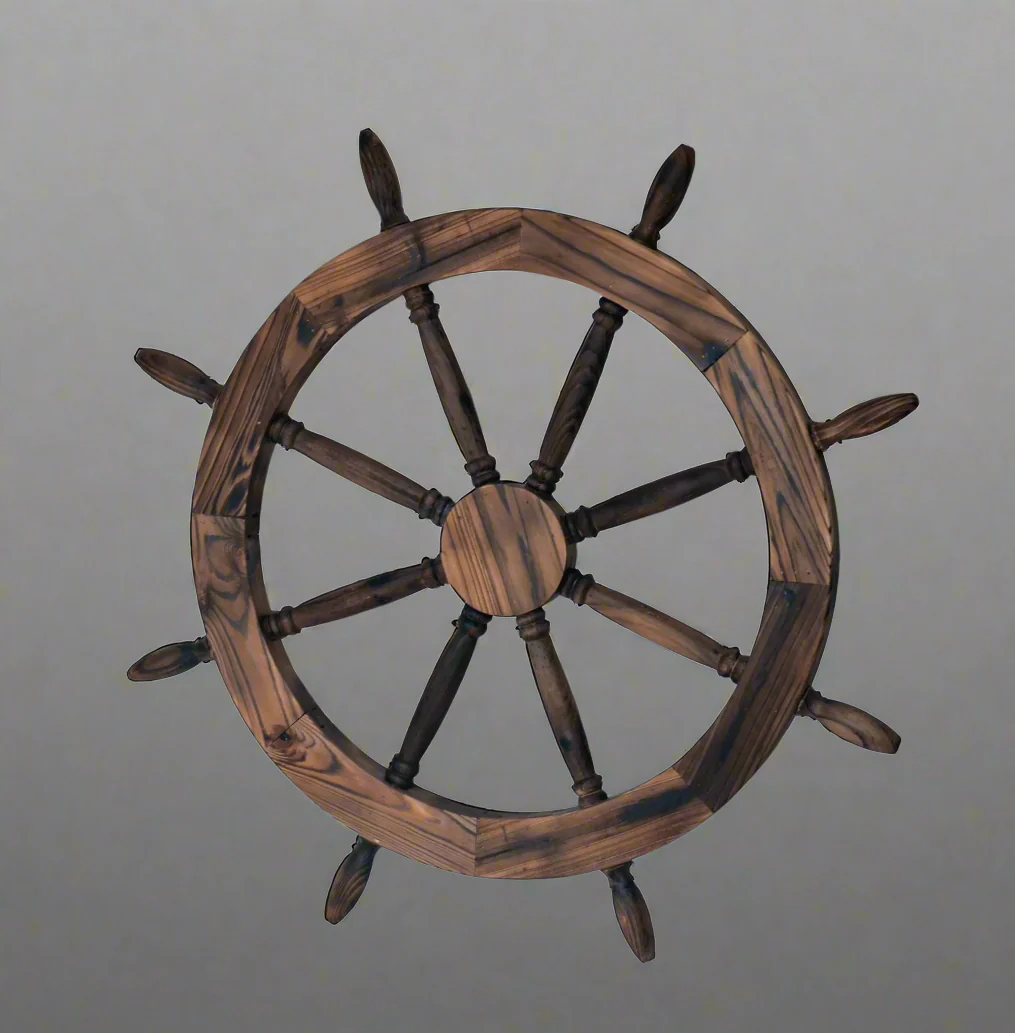 43" Wooden Nautical Ship Wheel Wall Decor – Rustic Coastal Maritime Accent | Model SWW43 - Image 2