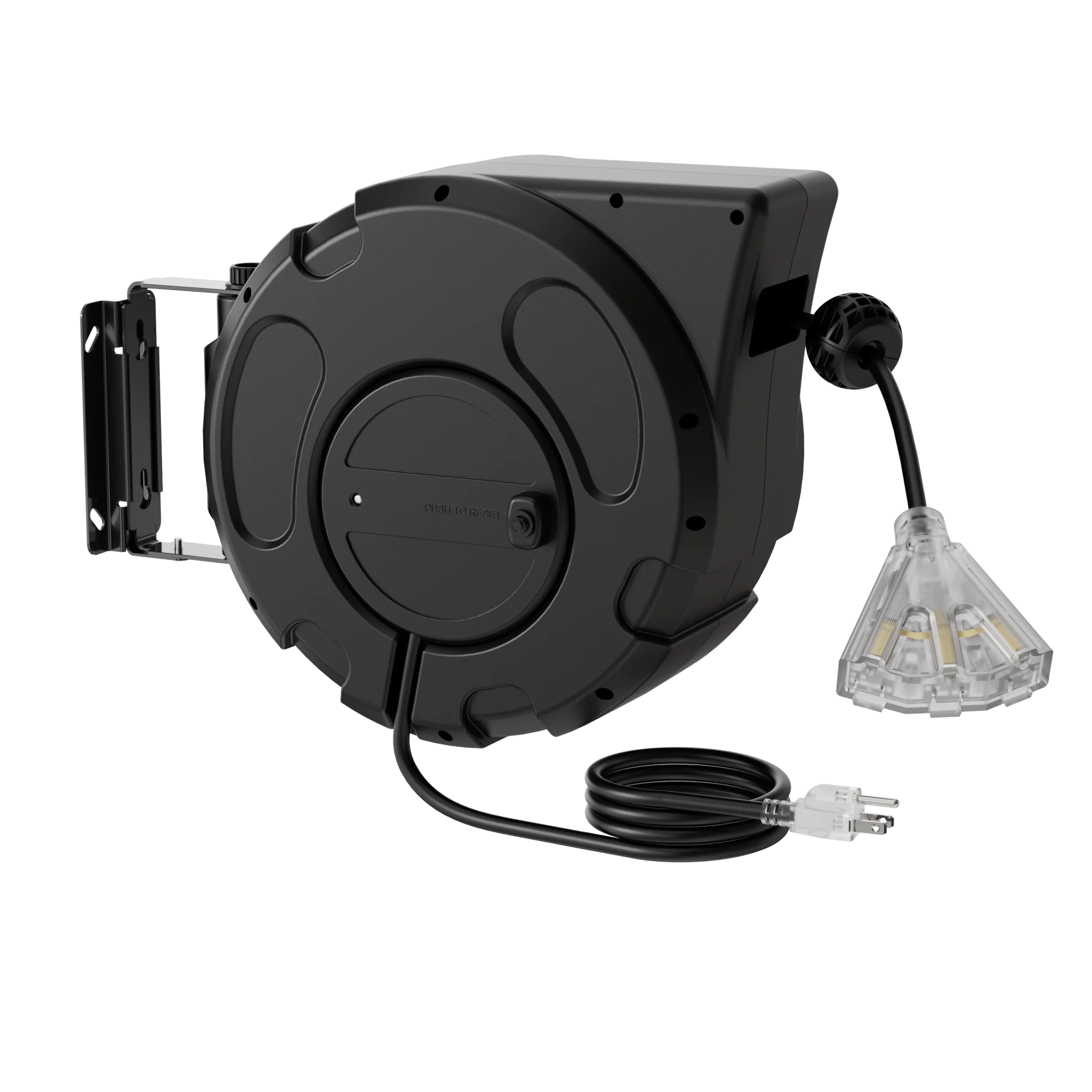 45FT 12AWG – 15A Retractable Extension Cord Reel with 3 Lighted Outlets
