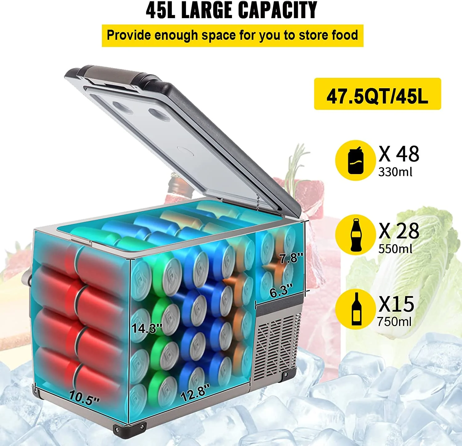 45L Portable Car Refrigerator Freezer – LG Compressor, 12V/110V Dual Zone RV Fridge 448423 - Image 3