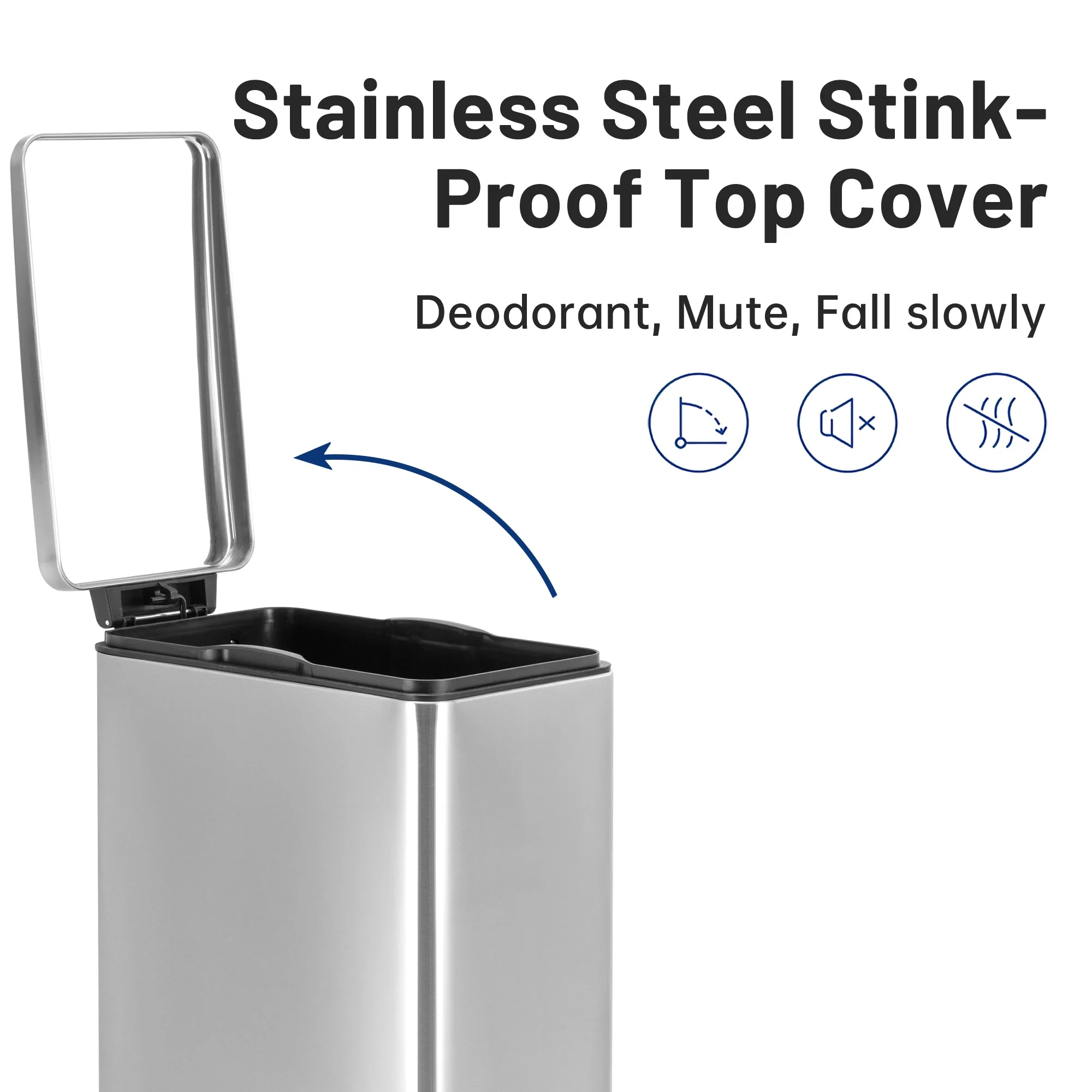 45L Slim Stainless Steel Pedal Trash Can with Inner Bucket Soft-Close AMTC45SB - Image 3