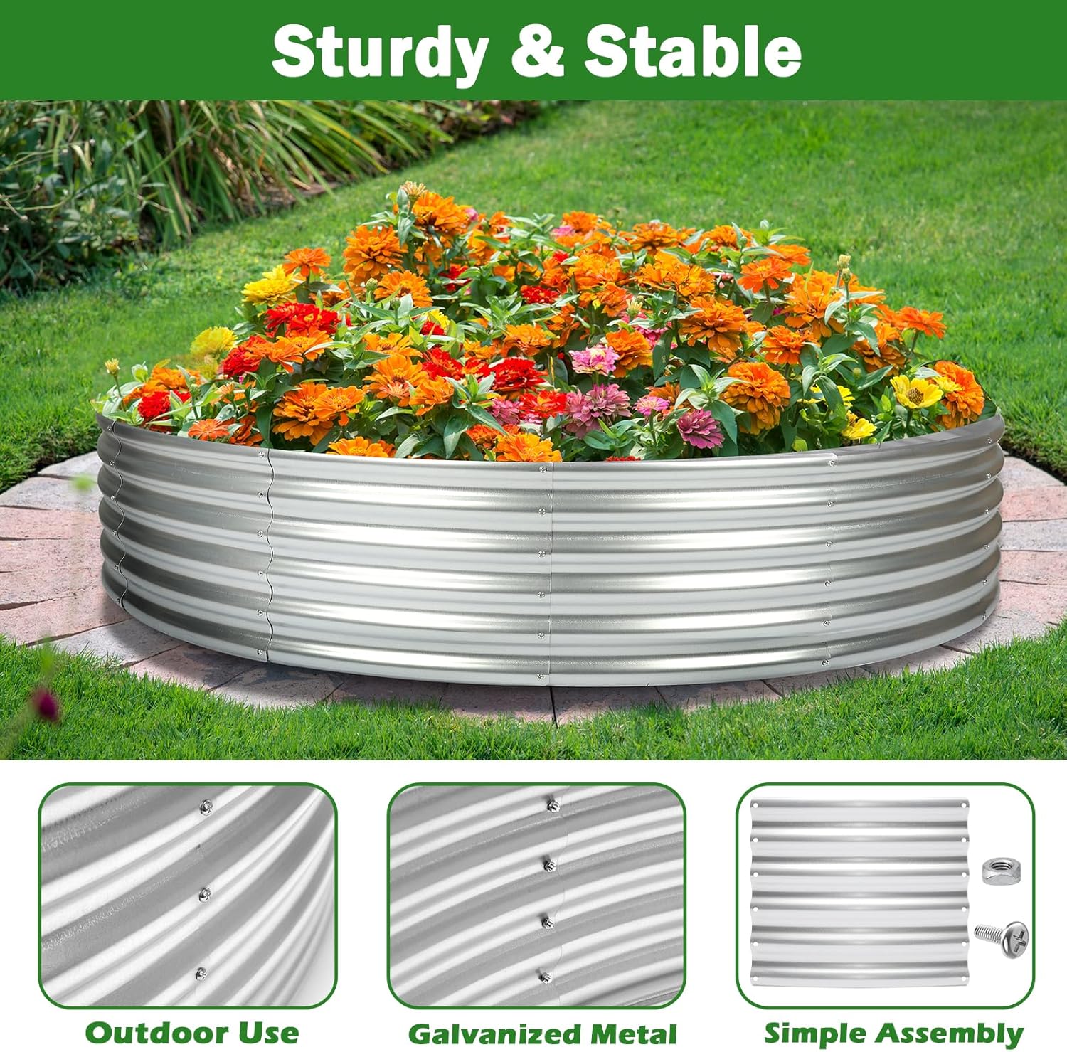 47" Round Metal Raised Garden Bed – Galvanized Steel Circular Planter for Vegetables & Flowers - Image 10