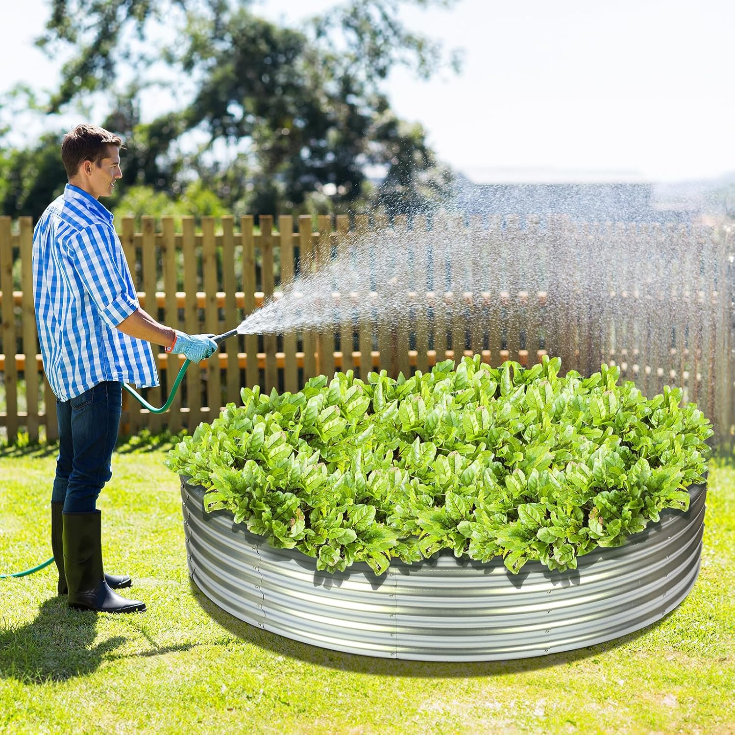 47" Round Metal Raised Garden Bed – Galvanized Steel Circular Planter for Vegetables & Flowers - Image 8