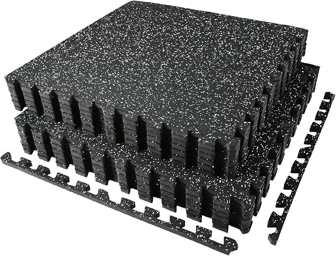 48 Sq Ft Interlocking Exercise Mats – 12 Tiles – EVA & Rubber Gym Flooring
