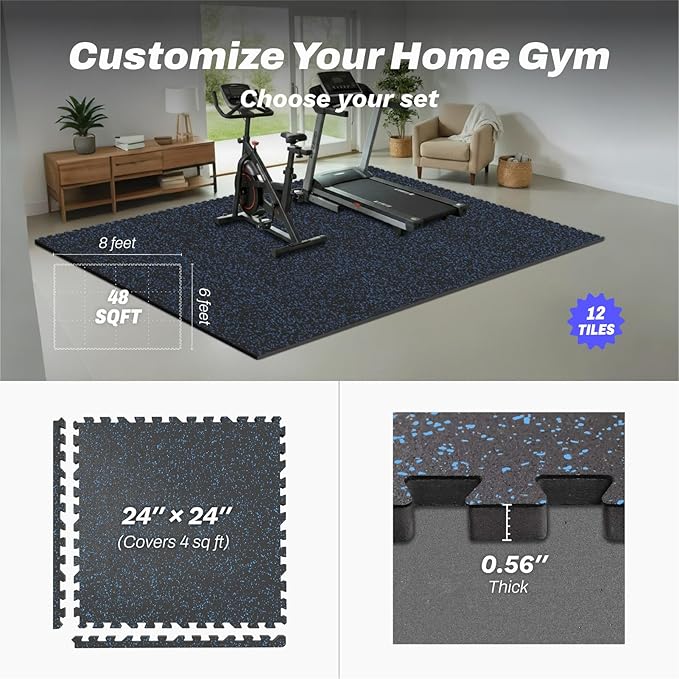 48 Sq Ft Interlocking Exercise Mats – 12 Tiles – EVA & Rubber Gym Flooring - Image 10