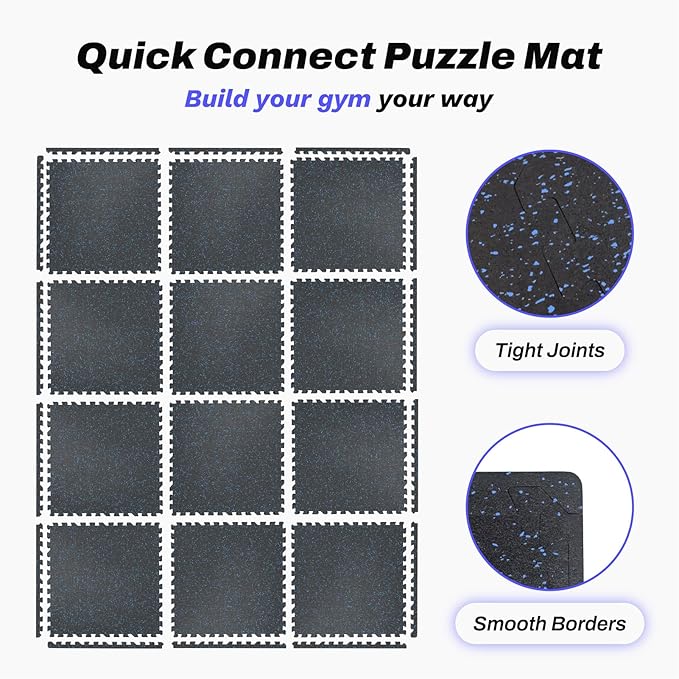 48 Sq Ft Interlocking Exercise Mats – 12 Tiles – EVA & Rubber Gym Flooring - Image 11