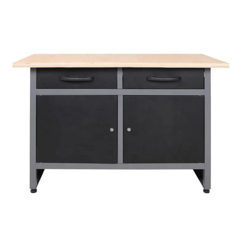 48" x 24" Steel Workbench with 2 Drawers & Double Door Storage Cabinet, 33.5" Height Wooden Top Heavy Duty Garage Bench TC006