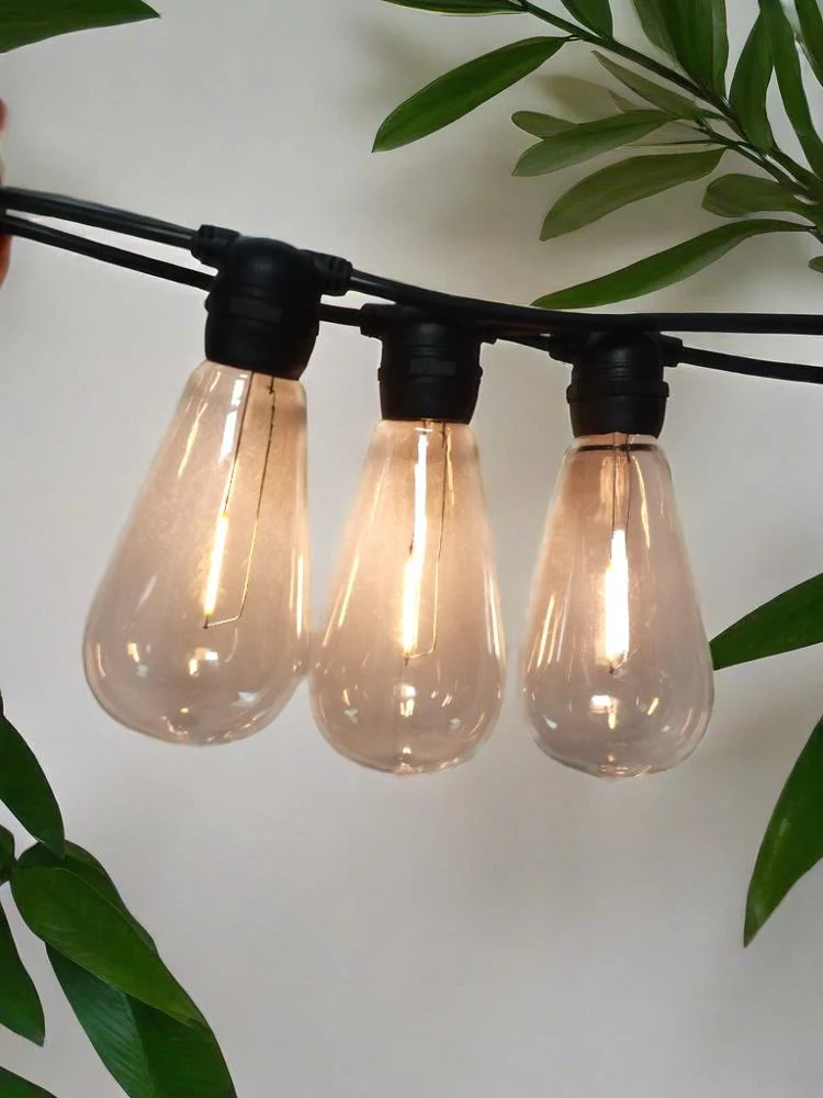 New 48ft Outdoor String Lights with 15 Clear ST64 Bulbs, Warm White, Waterproof IP65, Plug-In 15ST64NR - Image 4
