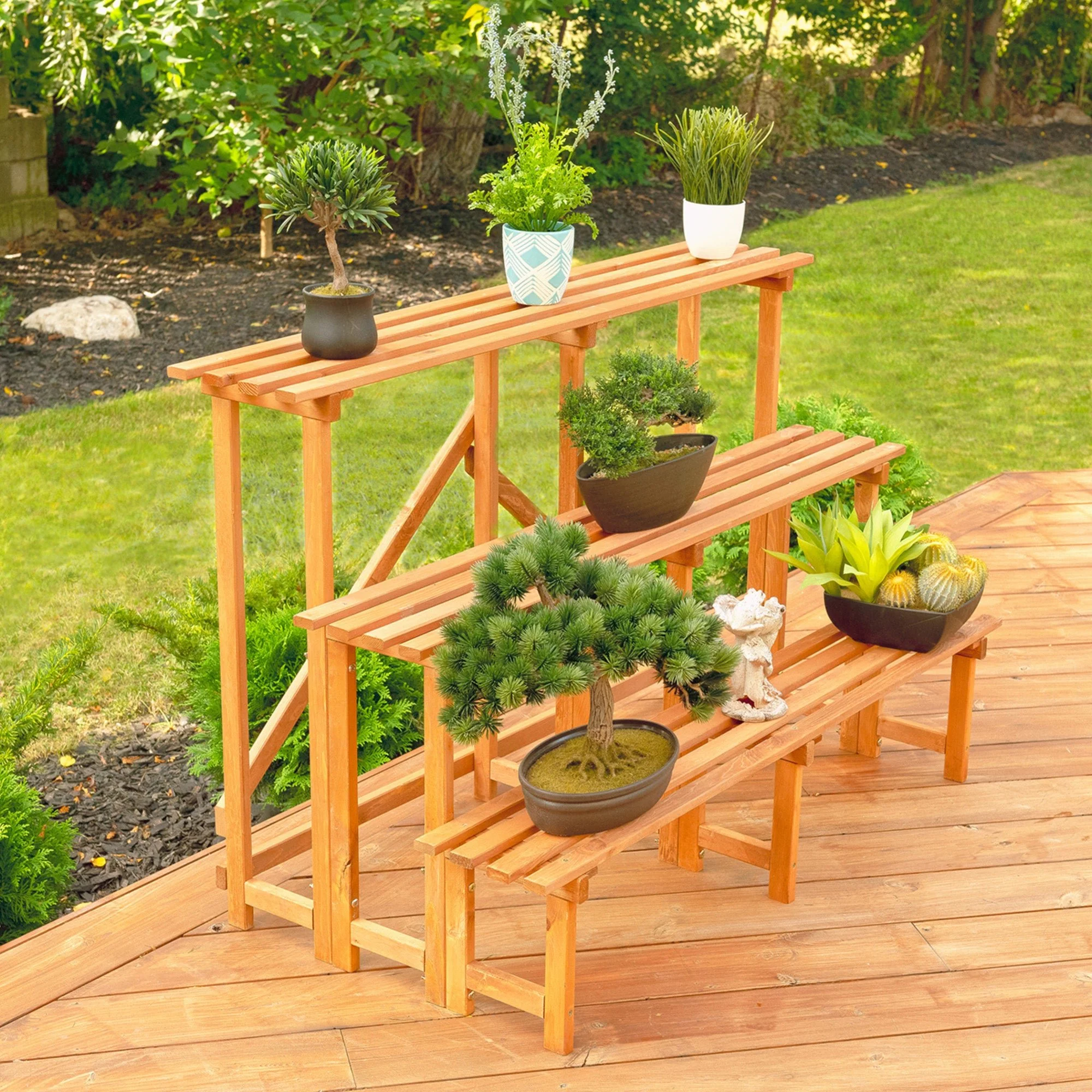 Large 3-Tier Wooden Plant Stand – 4FT Indoor Outdoor Display Shelf | 1216443