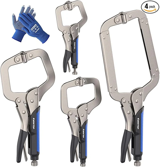 4PCS C-Clamp Locking Pliers Set 6" 9" 11" 14" Heavy Duty Swivel Pad Grip Welding Clamp Tool 4CCLP