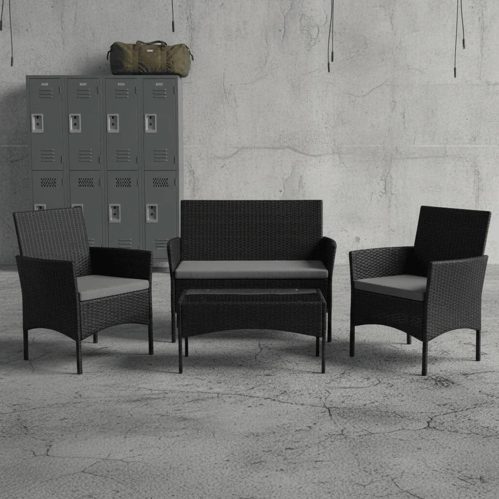 New 4 PCS Outdoor Furniture Set — PE Rattan with Tempered Glass Table & Cushions