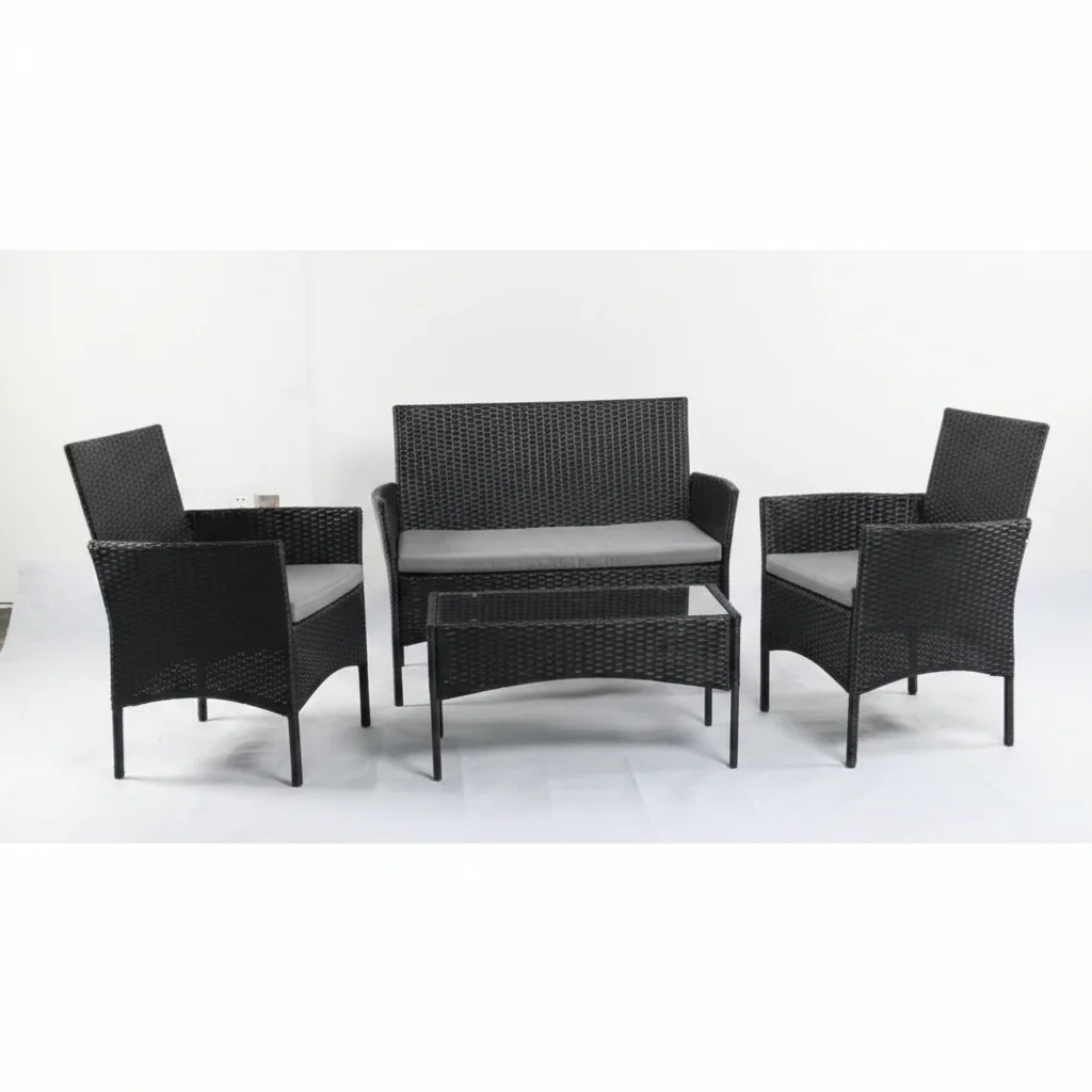 New 4 PCS Outdoor Furniture Set — PE Rattan with Tempered Glass Table & Cushions - Image 2