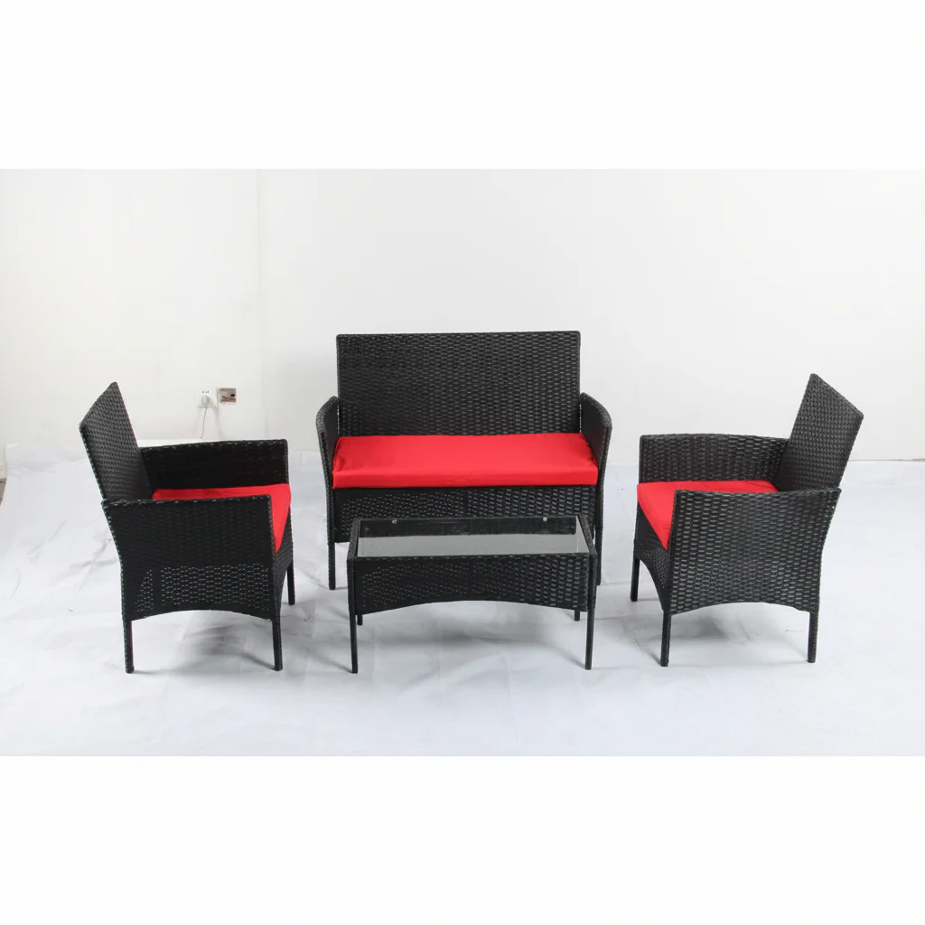 New 4 PCS Outdoor Furniture Set — PE Rattan with Tempered Glass Table & Cushions - Image 3