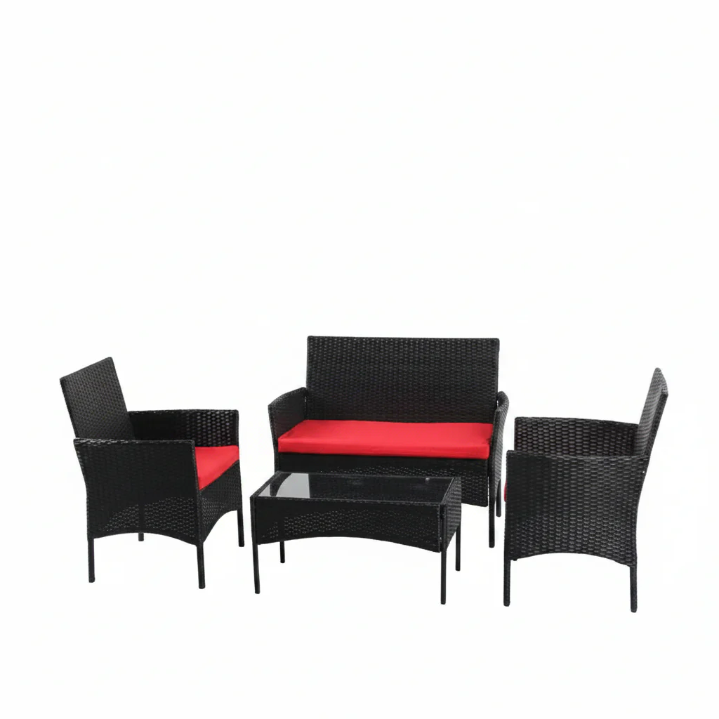 New 4 PCS Outdoor Furniture Set — PE Rattan with Tempered Glass Table & Cushions - Image 4