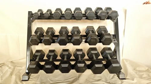 5–50 lb Rubber Hex Dumbbell Set with 3 Tier Rack Complete Home Gym Strength Training Set 7225021 - Image 3