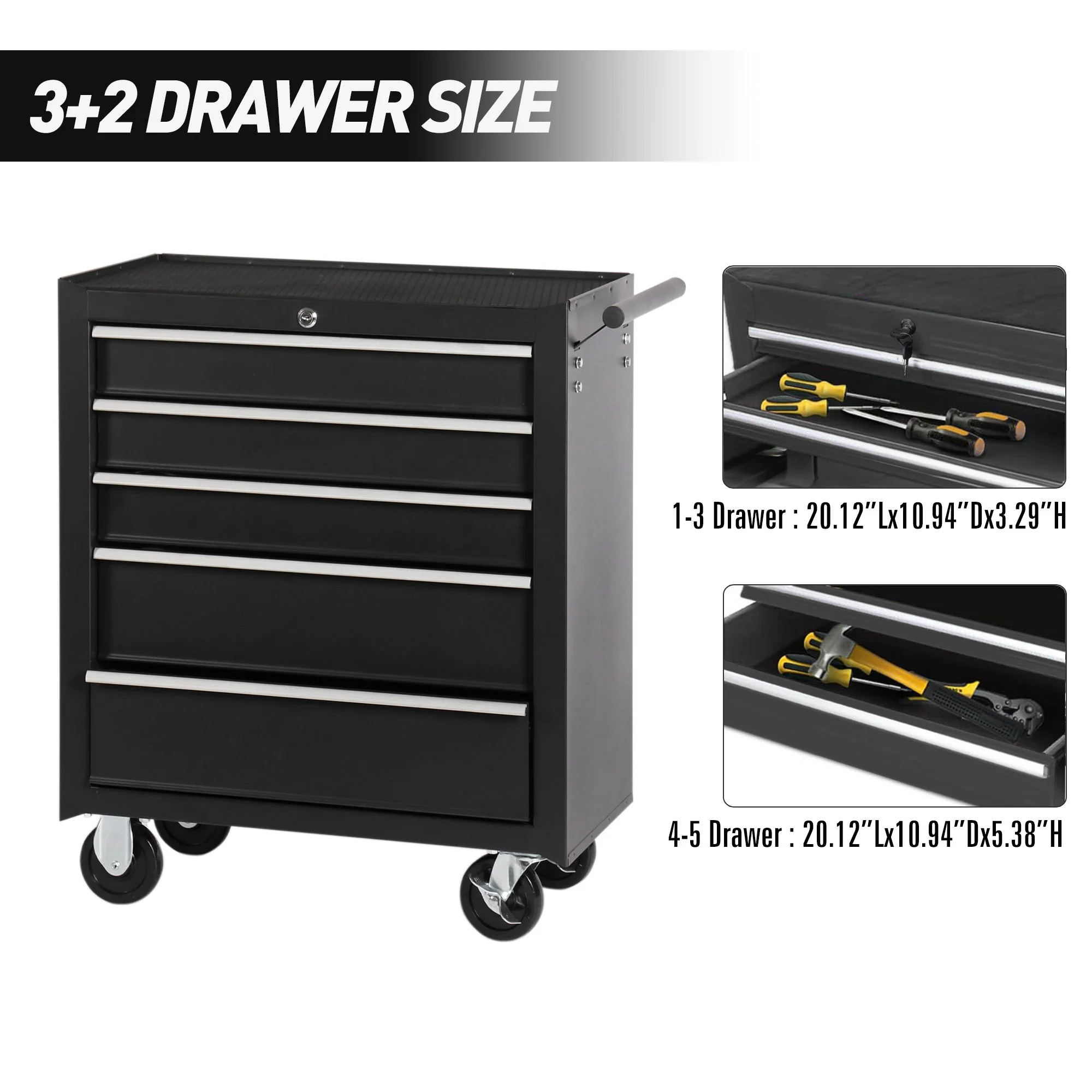 5 Drawer Garage Tool Cabinet Heavy Duty Steel Rolling Storage with Casters 31305 - Image 6