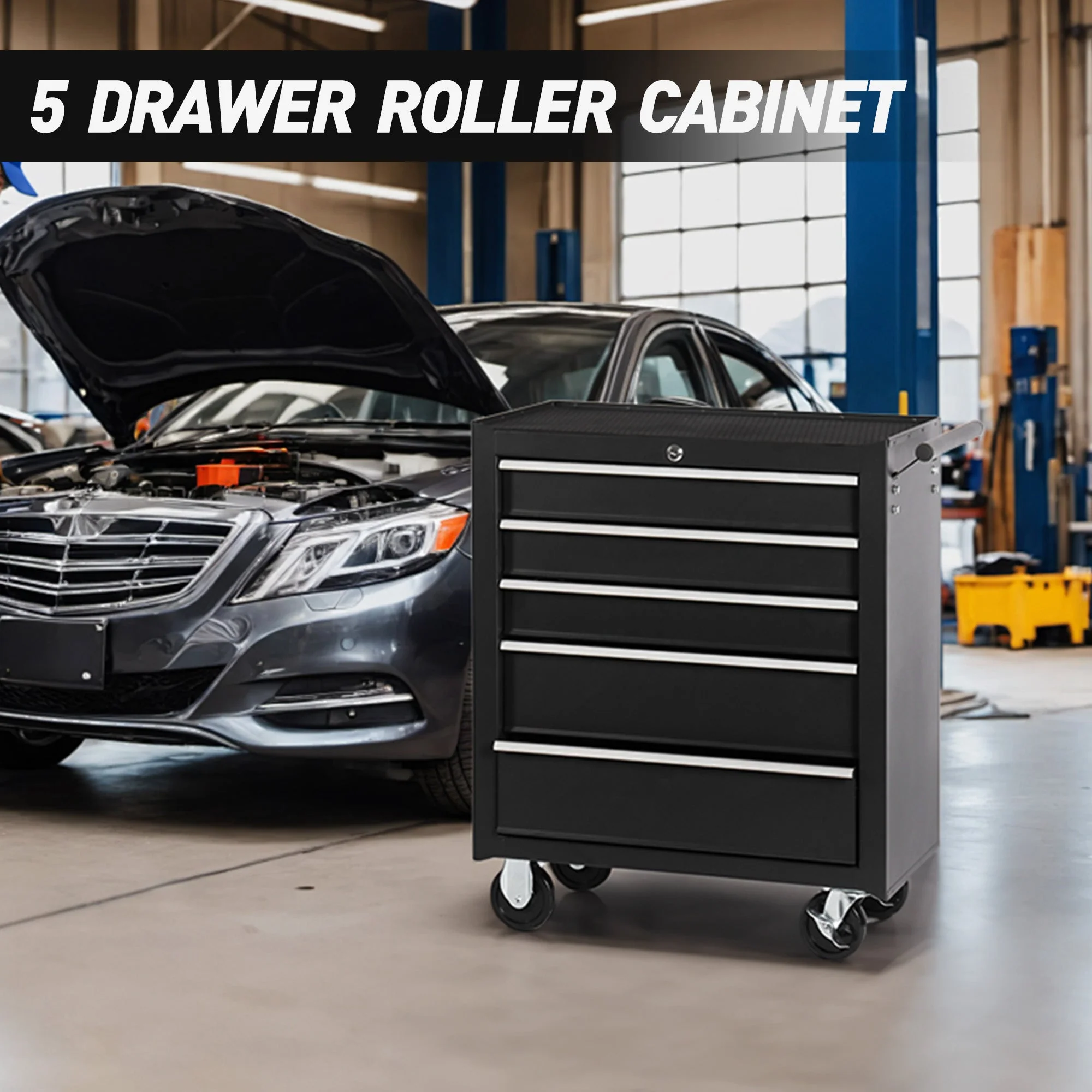 5 Drawer Garage Tool Cabinet Heavy Duty Steel Rolling Storage with Casters 31305 - Image 9