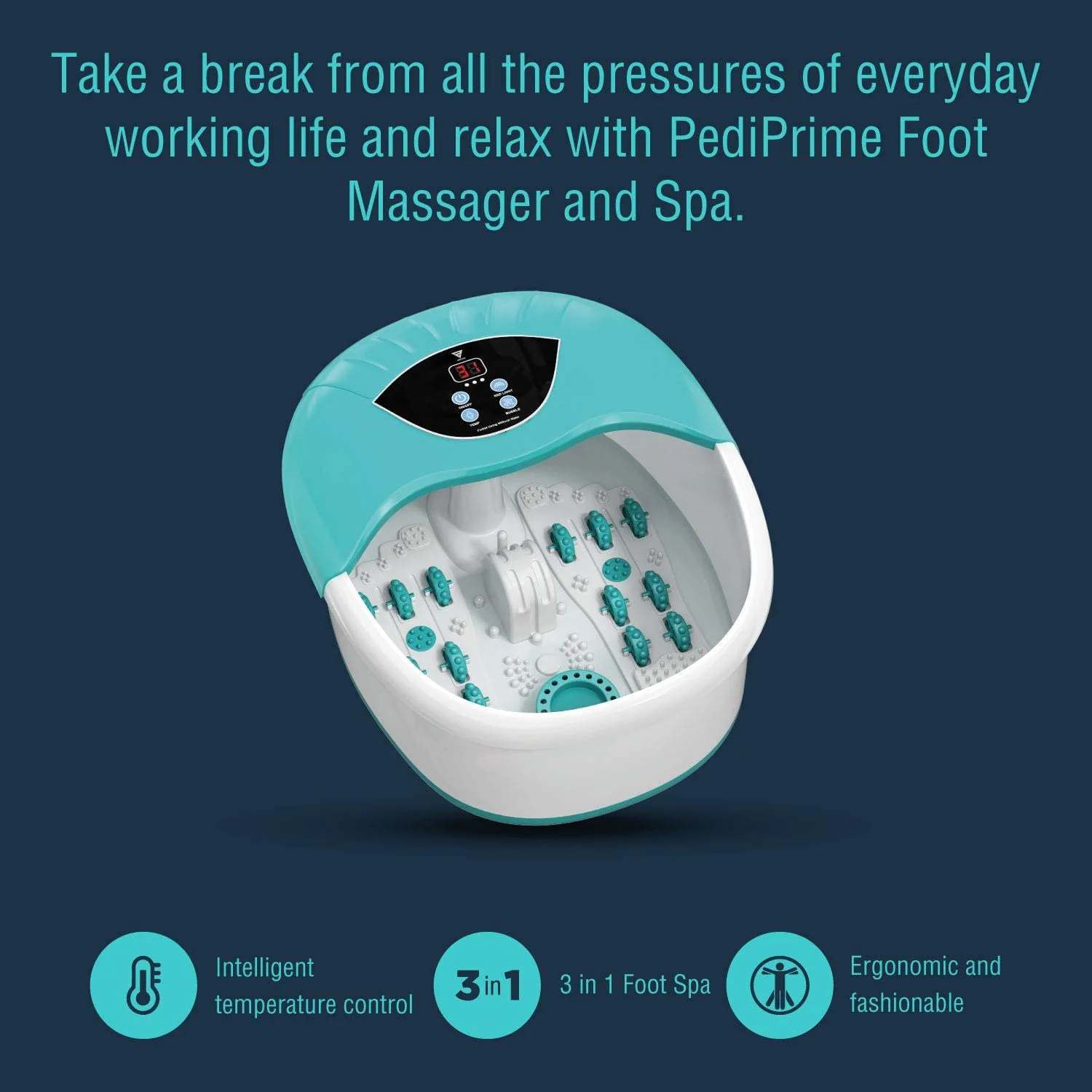 New 5-in-1 Foot Spa and Bath Massager with Heat – Stress Relief, Bubbles, Vibration, and Massage Rollers | Model 1224FS - Image 12