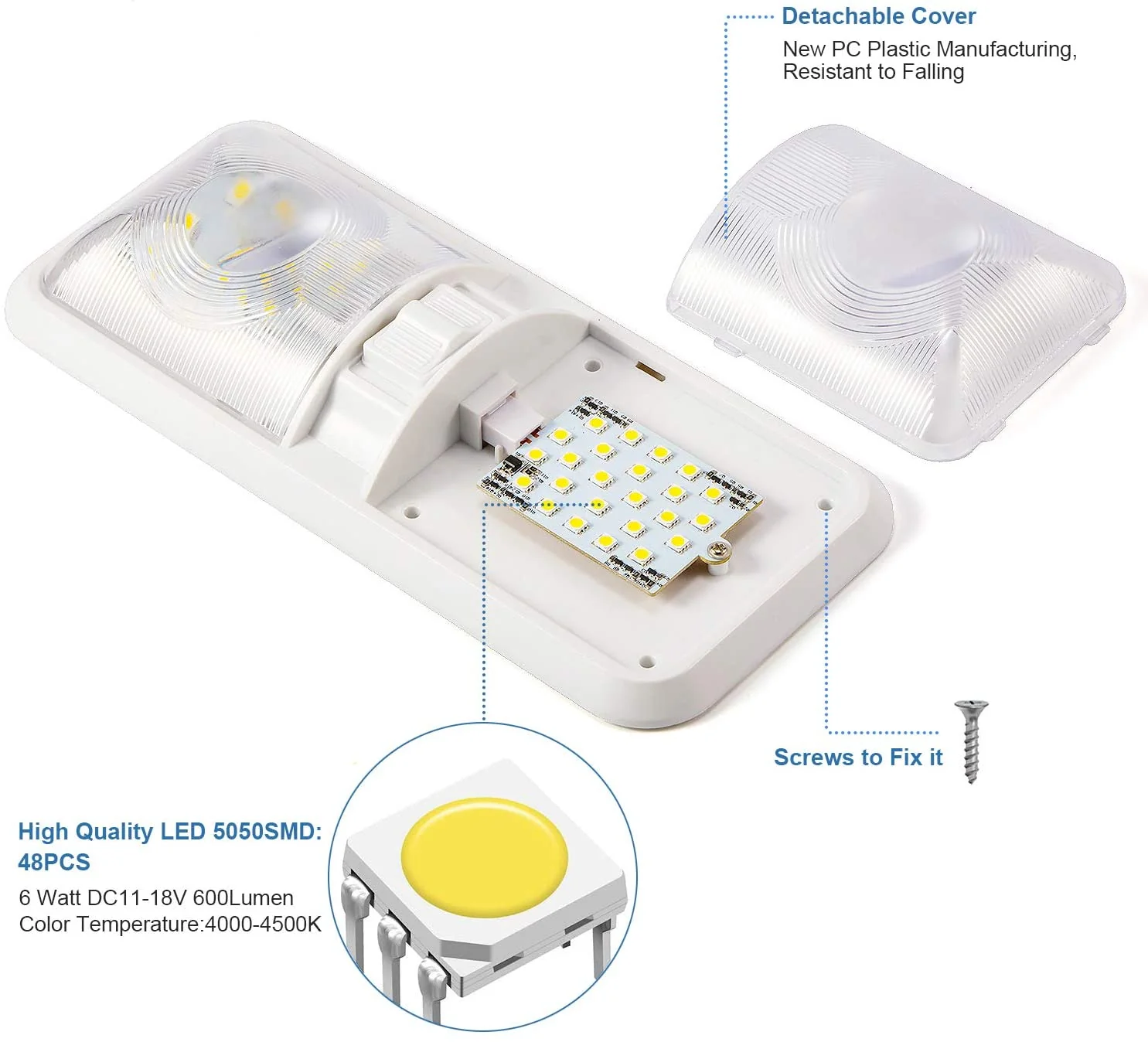 5 Pack 12V RV Trailer Interior LED Dome Lights with Switch – CE & RoHS Approved | SKU: 528TLS - Image 3
