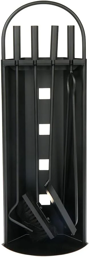 5-Piece Black Fireplace Tool Set with Stand – Heavy Duty Steel, Minimalist Design 0284812 - Image 2
