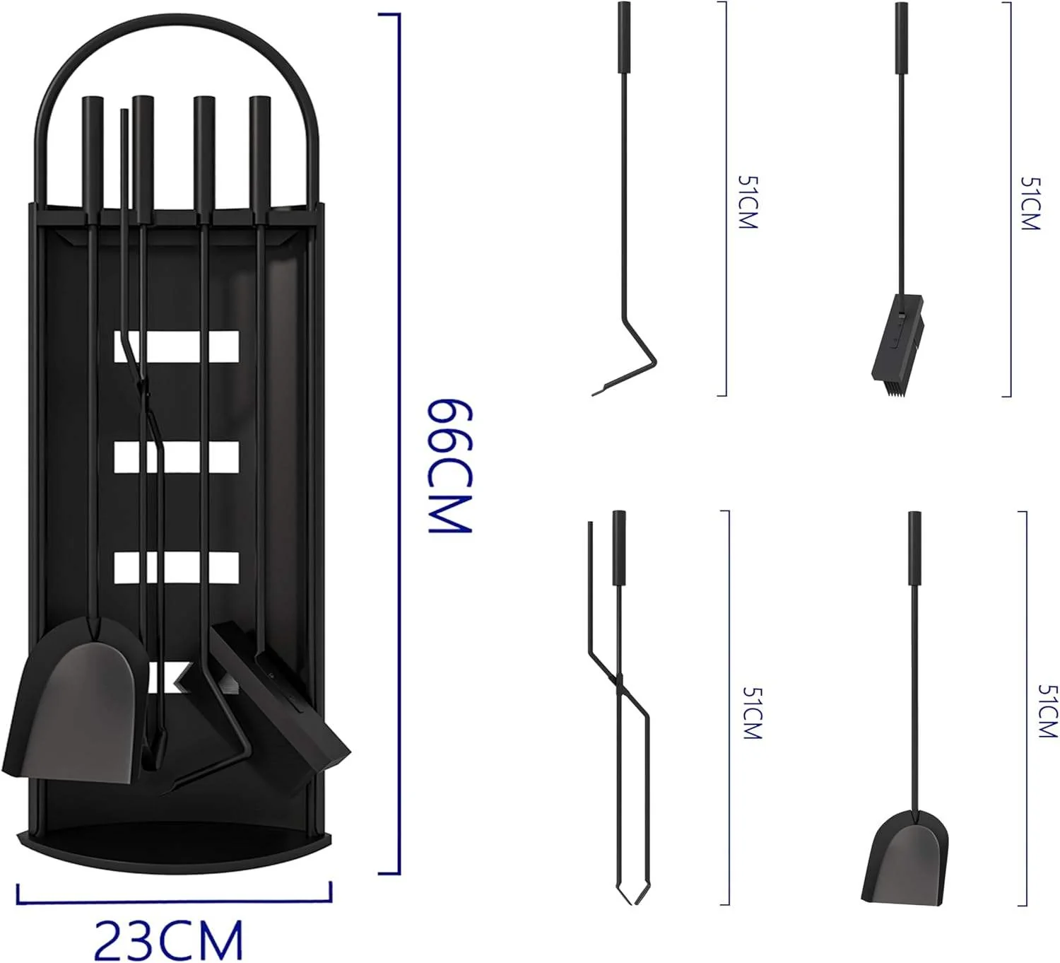 5-Piece Black Fireplace Tool Set with Stand – Heavy Duty Steel, Minimalist Design 0284812 - Image 4