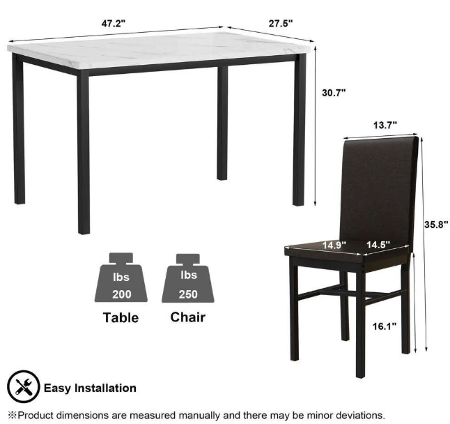 5-Piece Dining Table Set with Faux Marble Top and PU Leather Chairs – Space-Saving Kitchen Table for 4 – MH24619 - Image 3