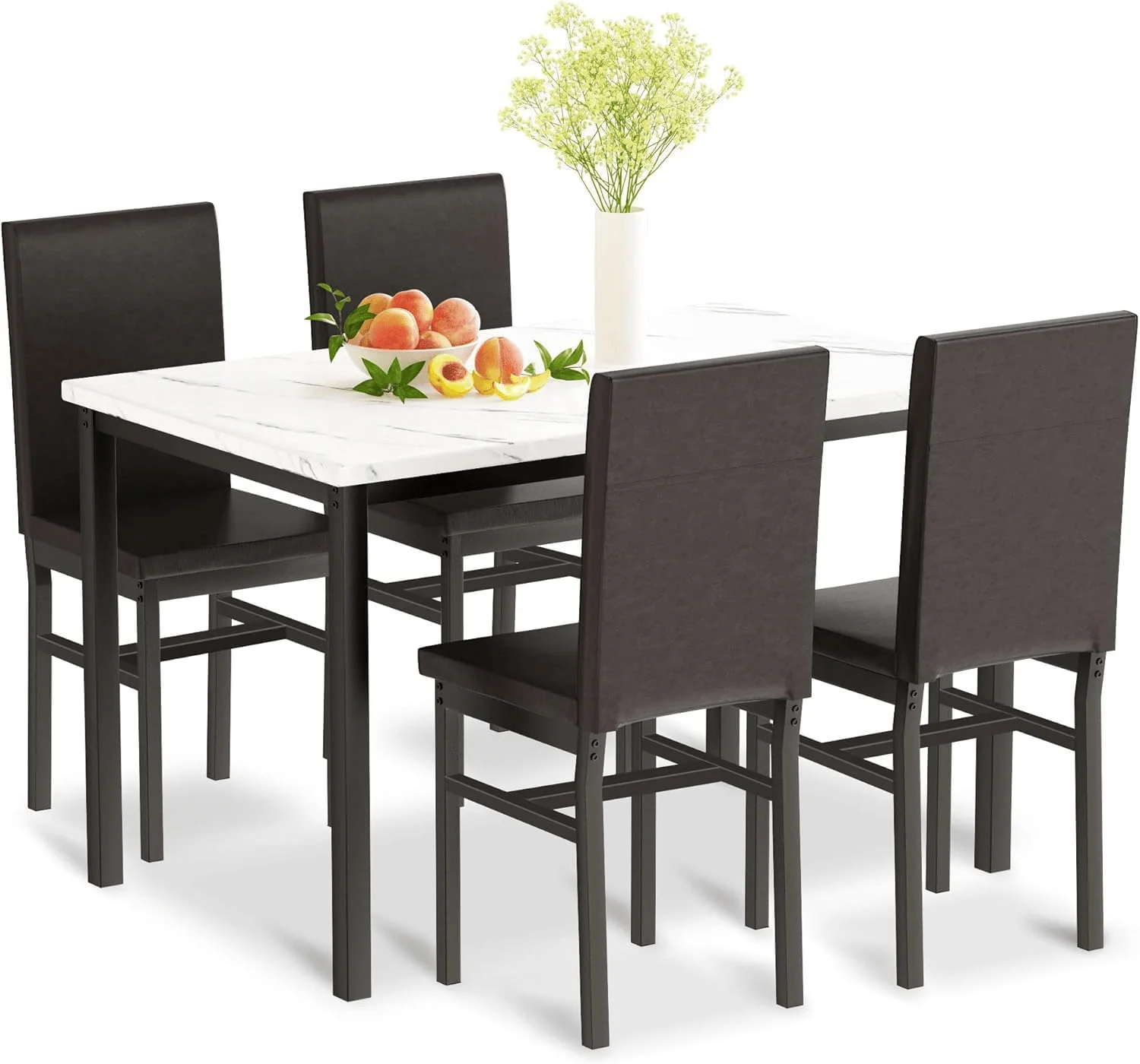 5-Piece Dining Table Set with Faux Marble Top and PU Leather Chairs – Space-Saving Kitchen Table for 4 – MH24619 - Image 5