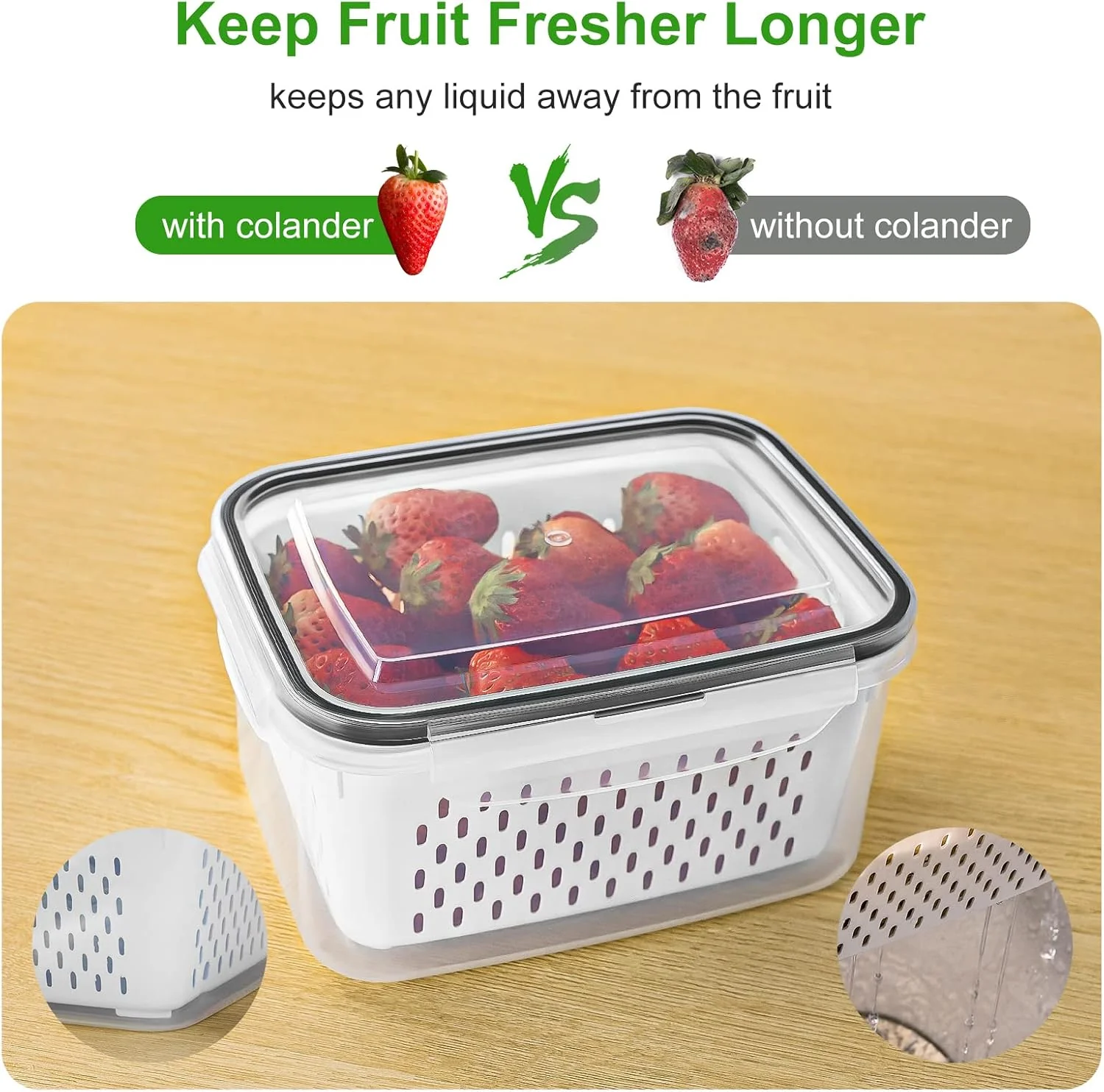 5-Piece Large Fruit Containers for Fridge with Removable Colander Leakproof Set FC0517 - Image 3
