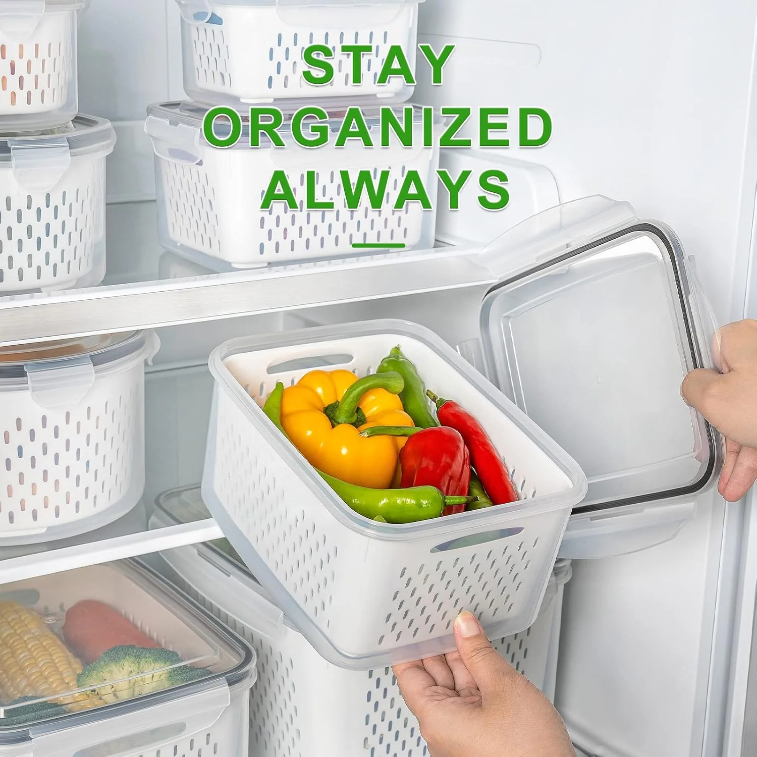 5-Piece Large Fruit Containers for Fridge with Removable Colander Leakproof Set FC0517 - Image 5