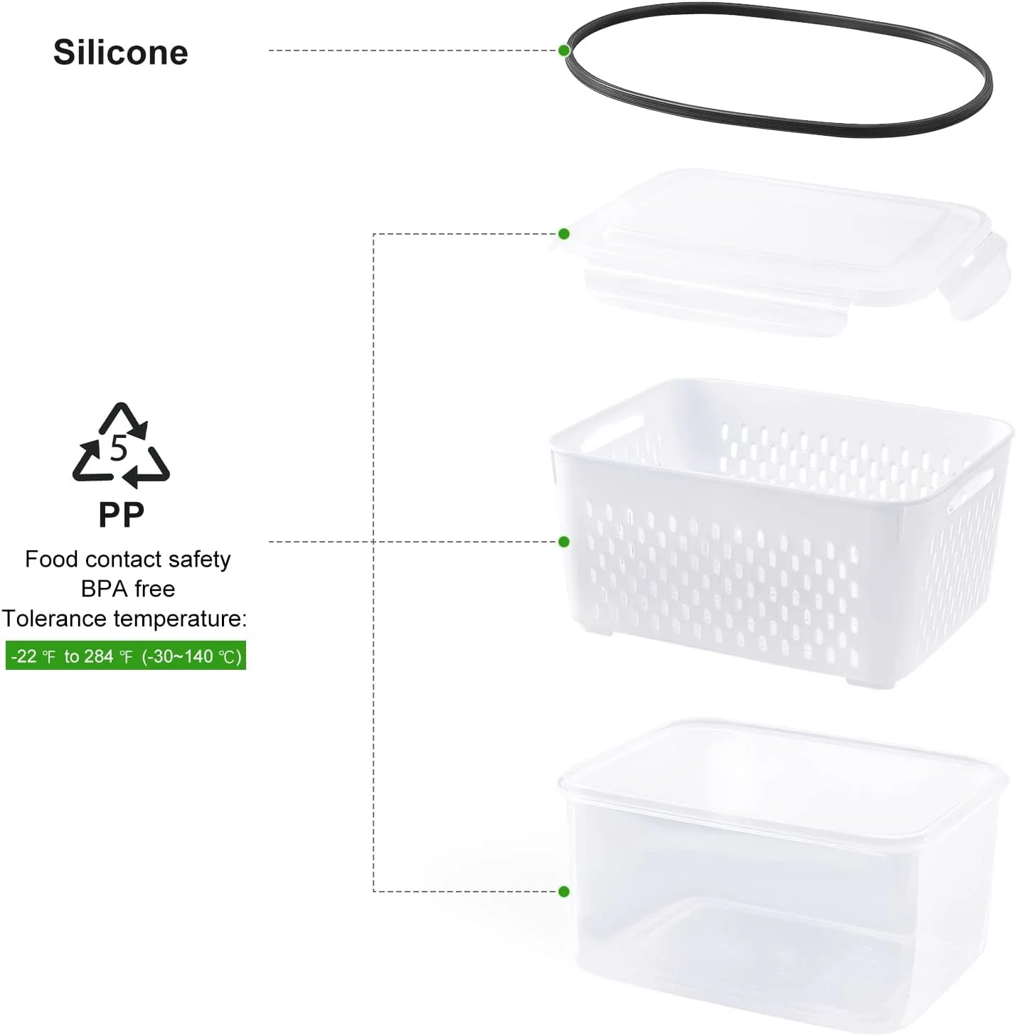 5-Piece Large Fruit Containers for Fridge with Removable Colander Leakproof Set FC0517 - Image 8