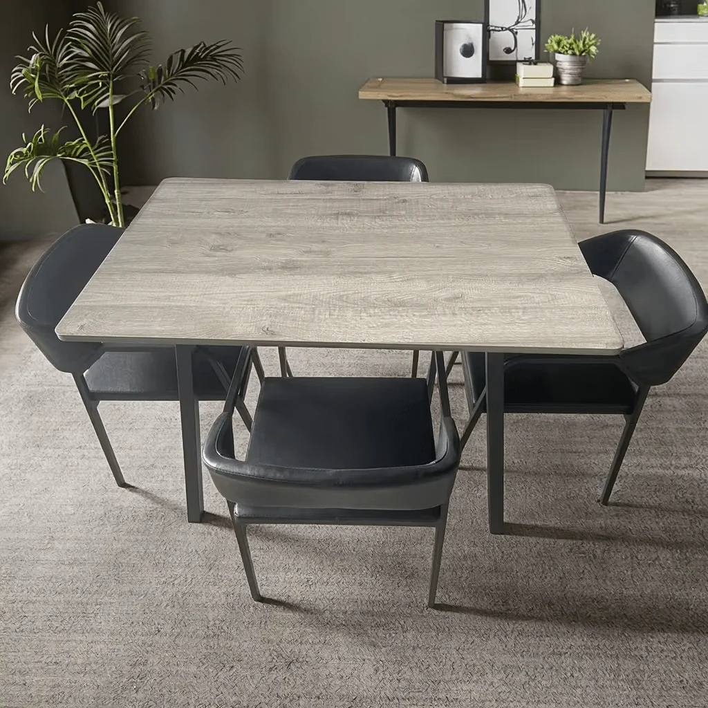 New Modern 5-Piece Dining Set with Light Grey Tabletop & Black PU Leather Chairs K2501B