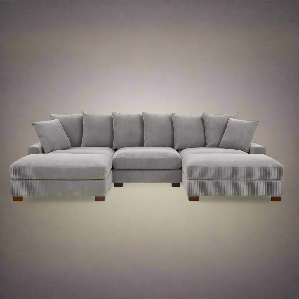 5-Piece Corduroy Sectional Sofa – U-Shaped Living Room Furniture Set | Dark Gray & Light Gray - Image 10