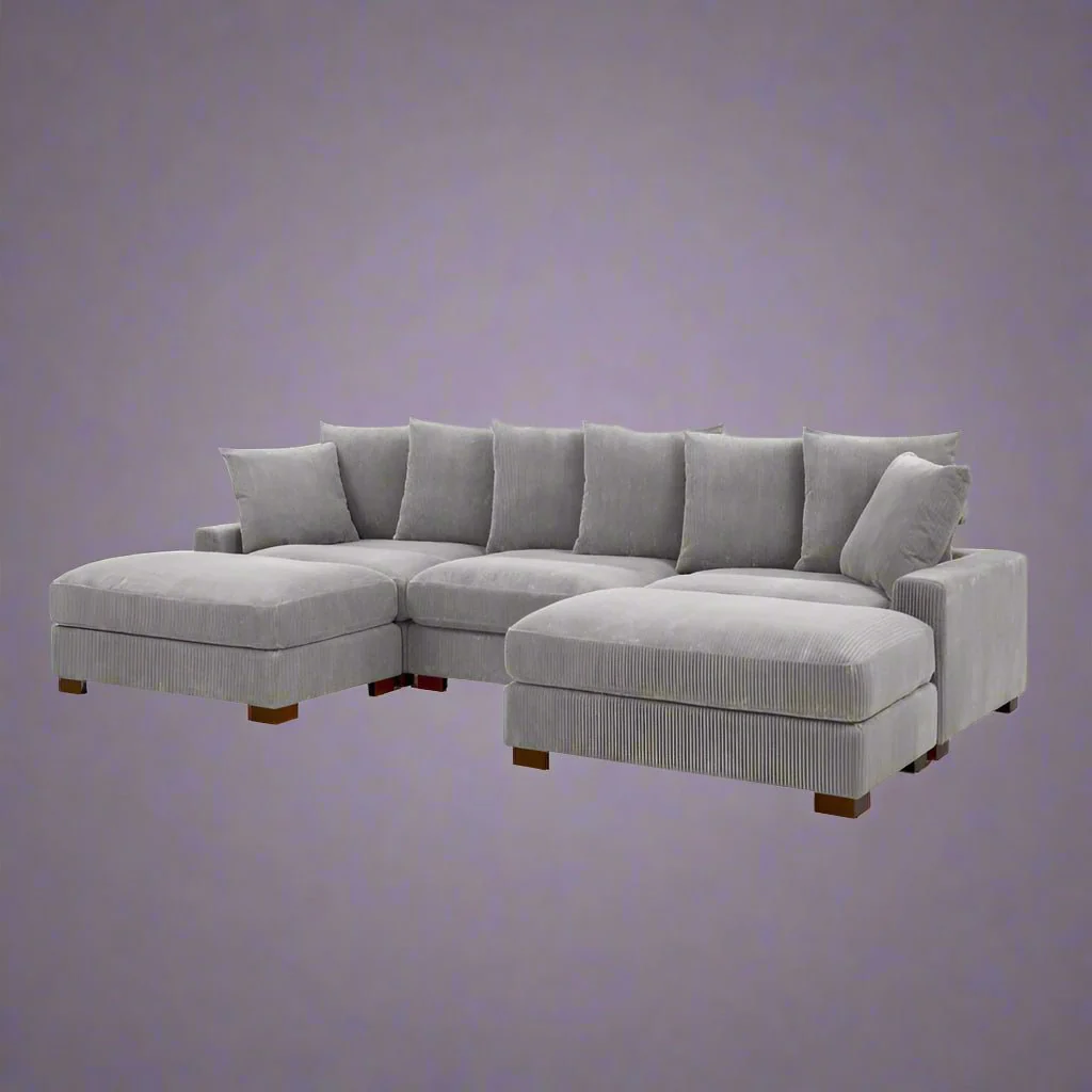 5-Piece Corduroy Sectional Sofa – U-Shaped Living Room Furniture Set | Dark Gray & Light Gray - Image 11