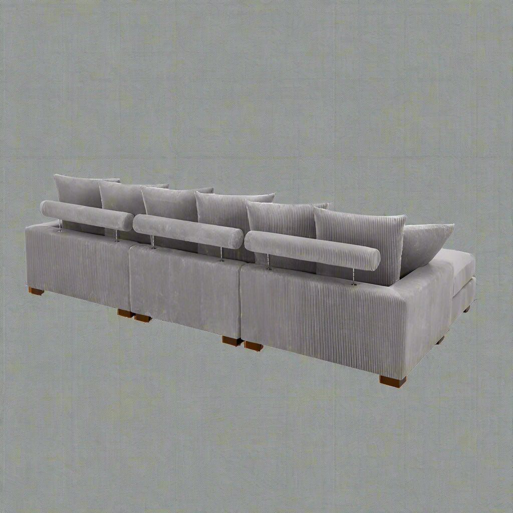5-Piece Corduroy Sectional Sofa – U-Shaped Living Room Furniture Set | Dark Gray & Light Gray - Image 16