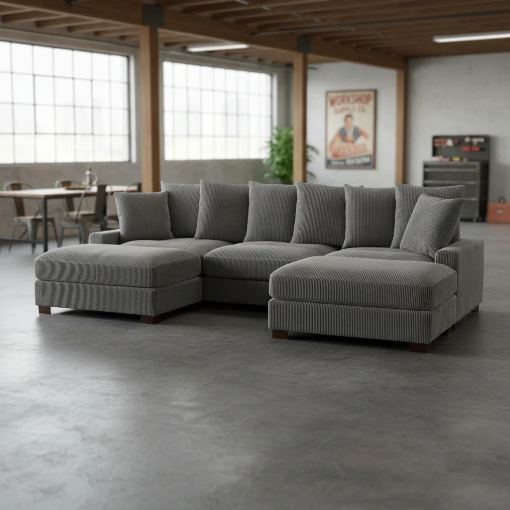 5-Piece Corduroy Sectional Sofa – U-Shaped Living Room Furniture Set | Dark Gray & Light Gray - Image 8