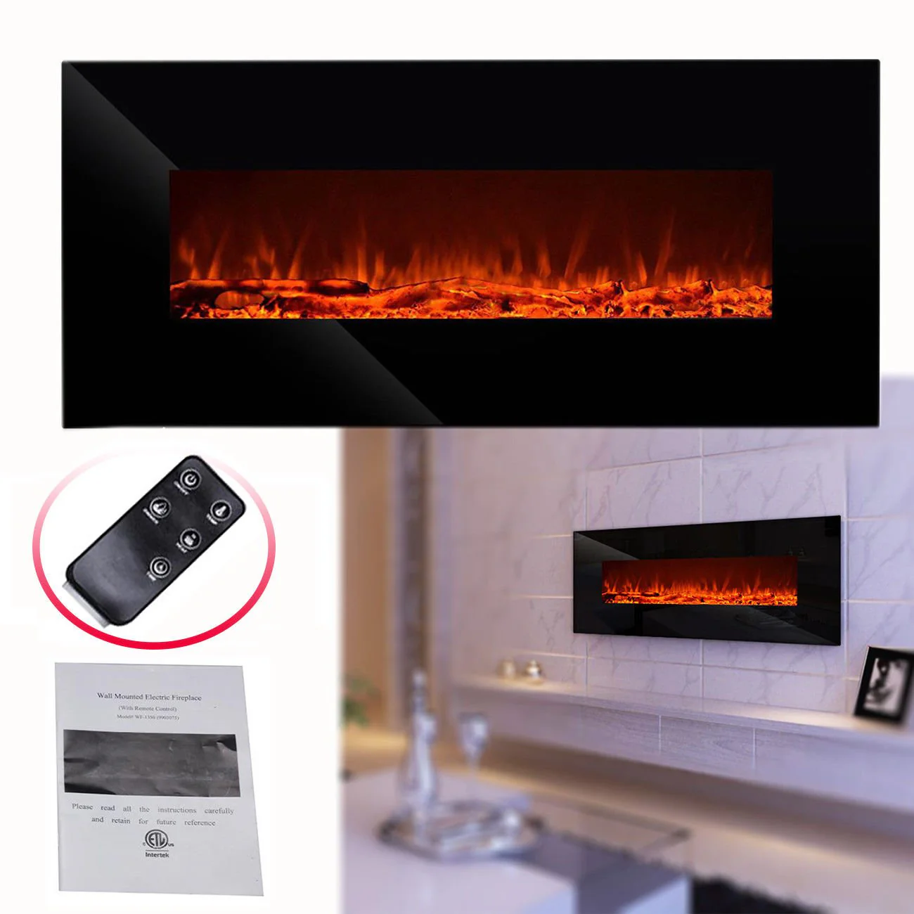 50" Wall Mount LED Electric Fireplace Heater – 1500W Remote Control Recessed Wall Unit | WF1350 - Image 3
