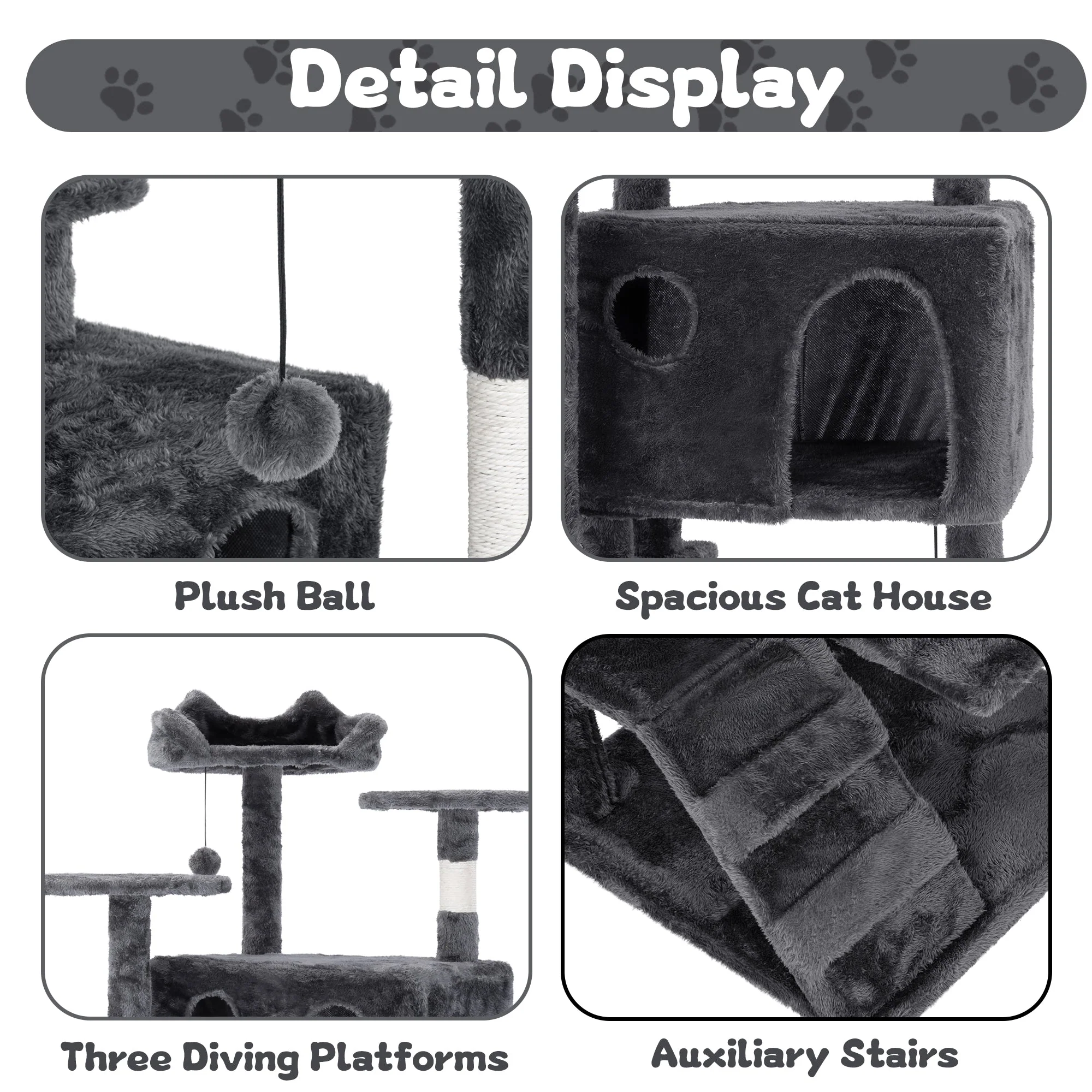 50" Multi-Level Cat Tree Tower Condo Scratching Post with Platforms & Hideaway Grey AMCT788 - Image 2