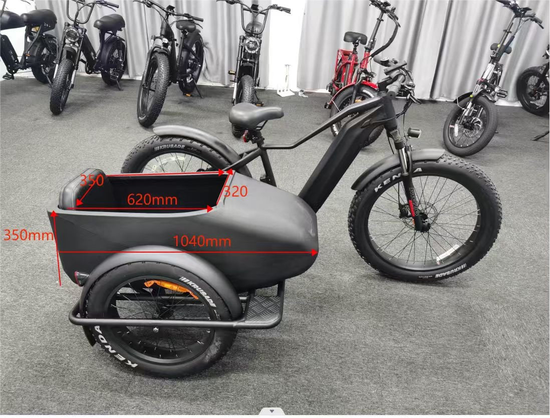 500W Jet Black Trike Electric bicycle Sidecar Bike with Aluminum‑Alloy Frame 039912 - Image 2