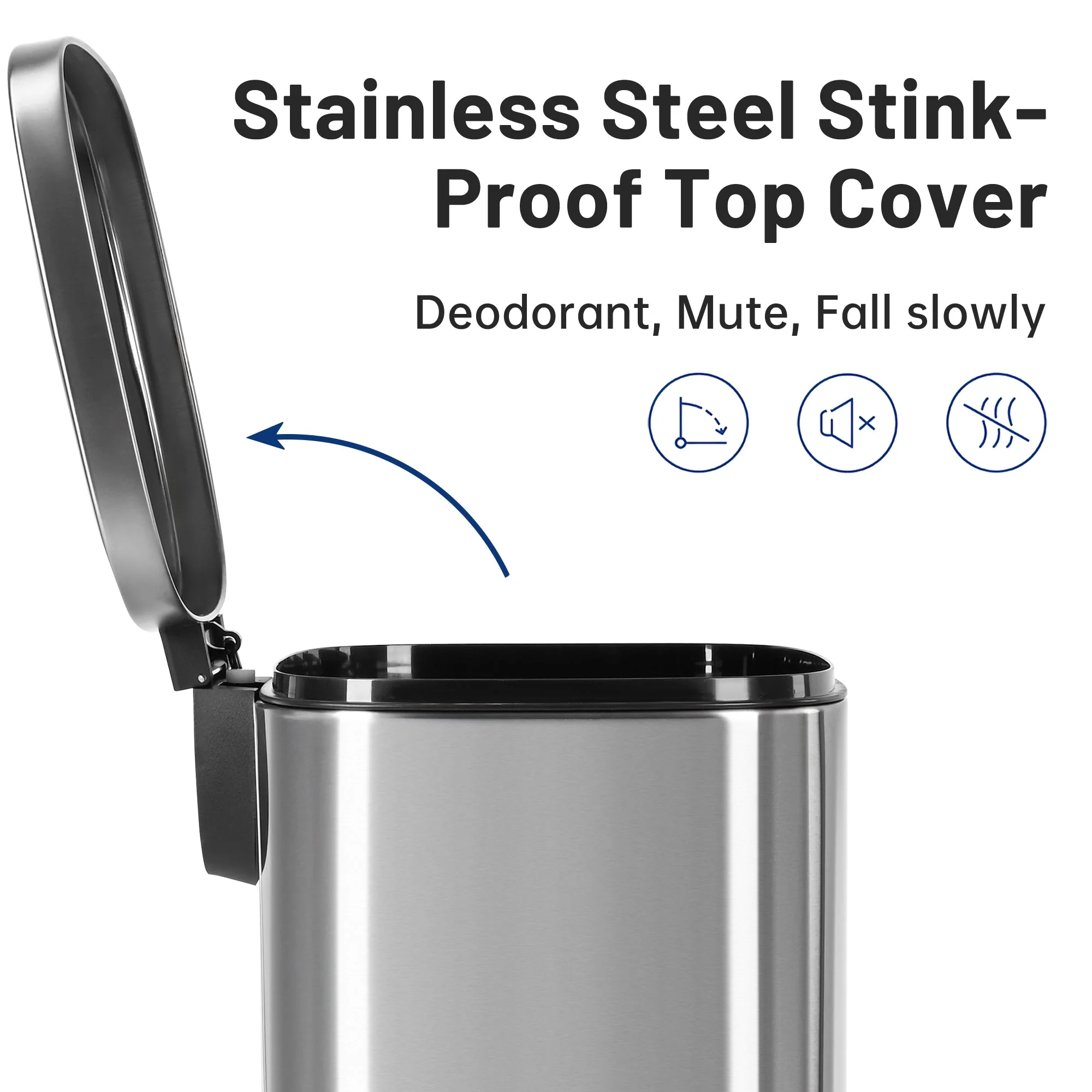 50L Stainless Steel Step Trash Can with Inner Bucket – Soft-Close, Fingerprint-Resistant Kitchen Bin AMTC550B - Image 3
