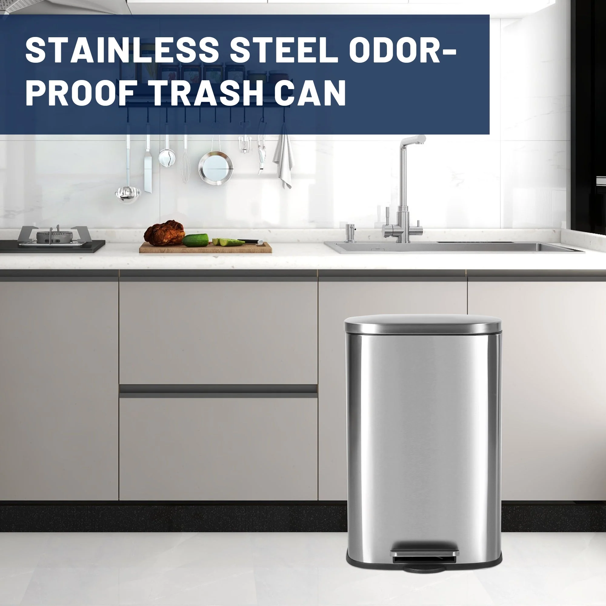 50L Stainless Steel Step Trash Can with Inner Bucket – Soft-Close, Fingerprint-Resistant Kitchen Bin AMTC550B - Image 6