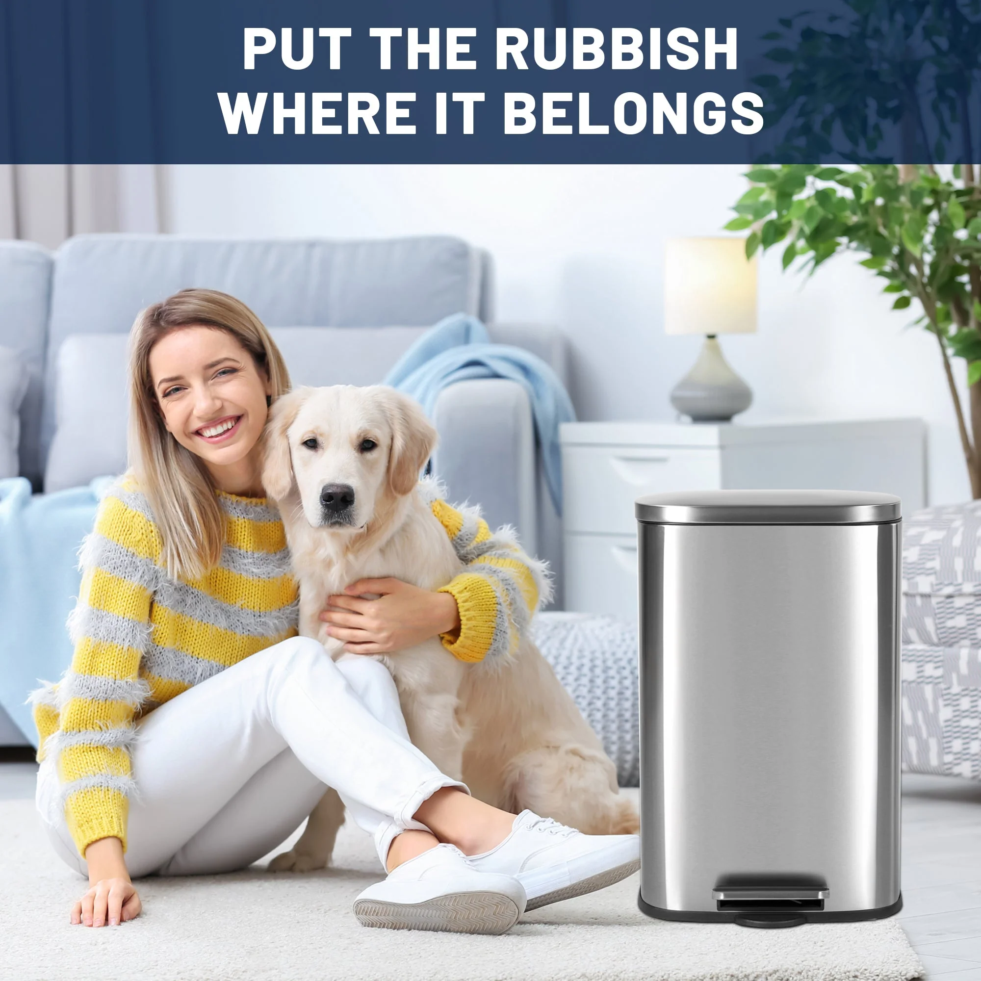50L Stainless Steel Step Trash Can with Inner Bucket – Soft-Close, Fingerprint-Resistant Kitchen Bin AMTC550B - Image 7