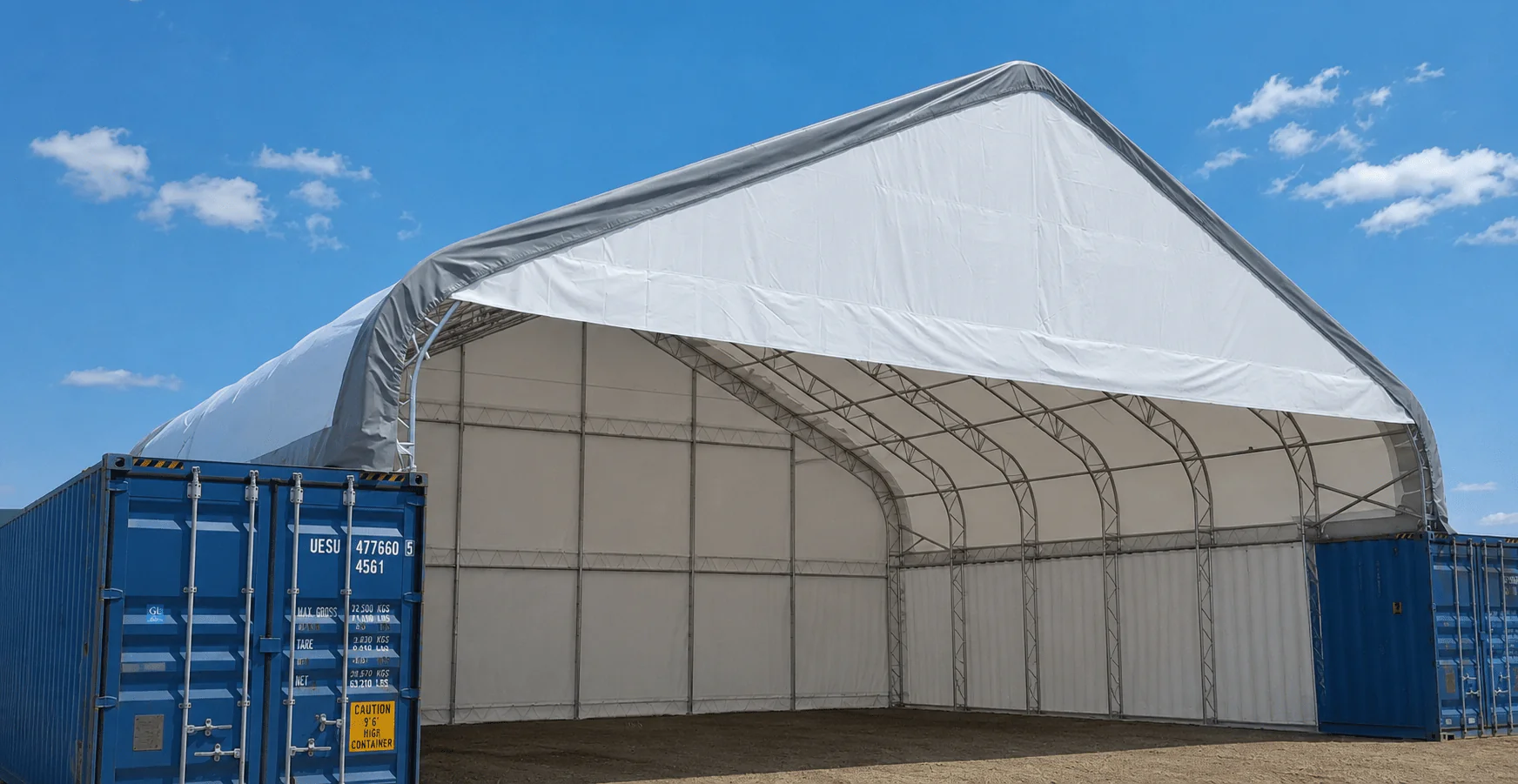 50x40 & 50x80 FT Double Truss Fabric Storage Buildings – Heavy-Duty PVC Container Shelters - Image 9