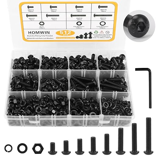 512 Piece M6 Button Head Socket Cap Screw Bolt Nut Washer Kit 12.9 Grade M6BN0512