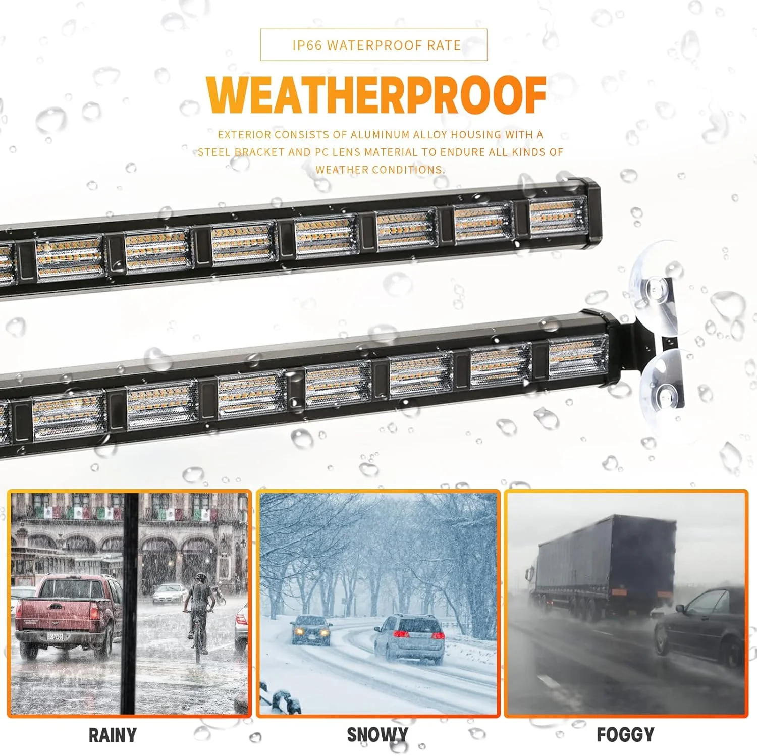 54 LED Emergency Strobe Traffic Advisor Light Bar Amber/White ST21AMBR - Image 3