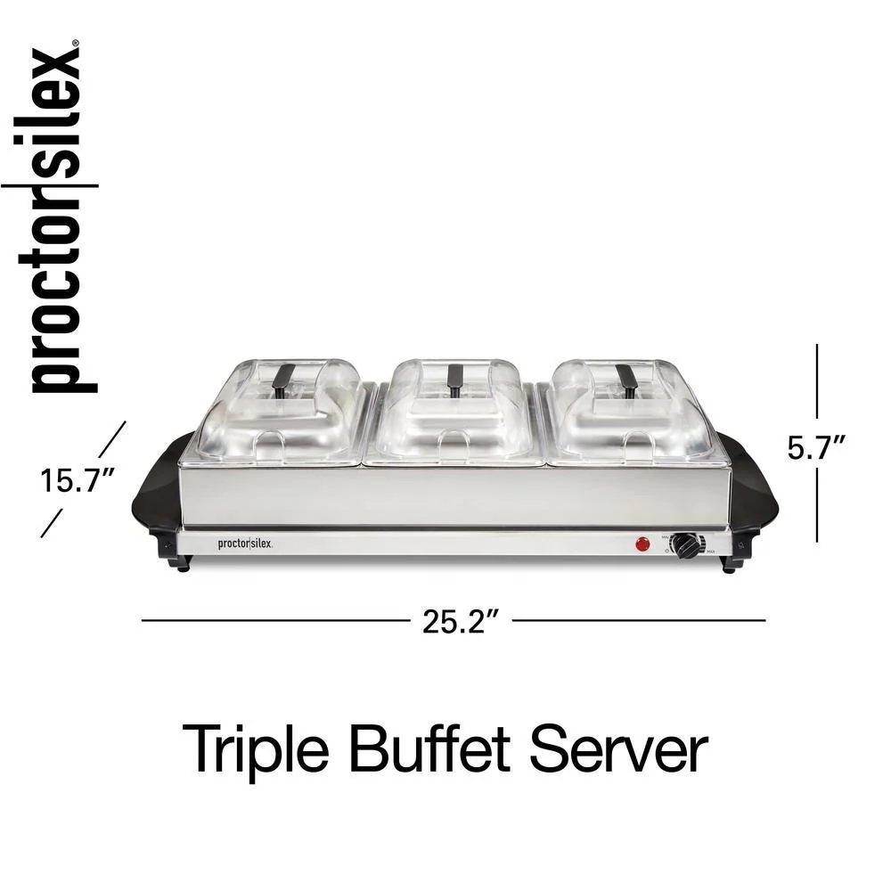6.6 Qt. Stainless Steel Buffet Server with 3-Crocks - Image 4